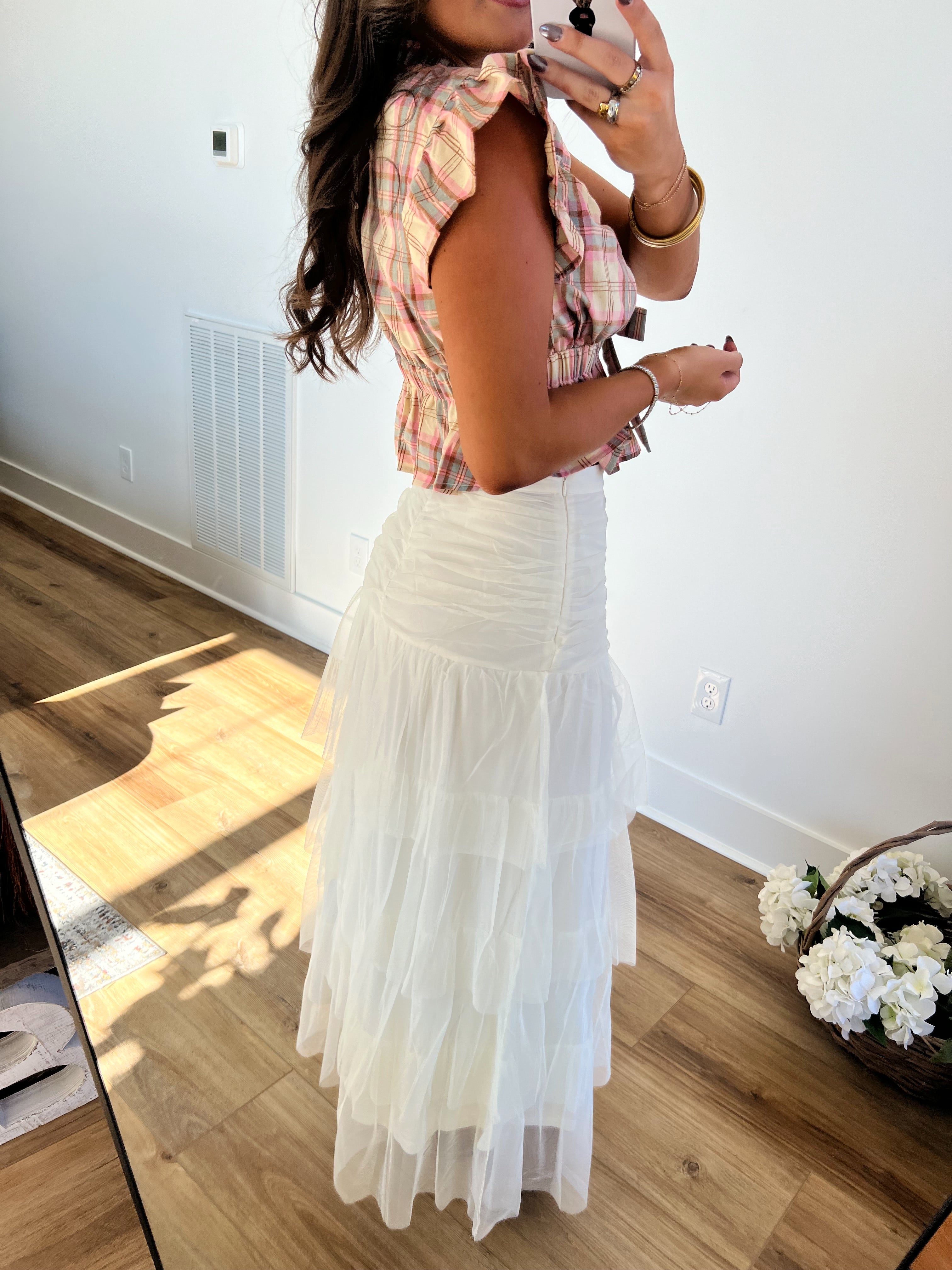 Cream Romance Meshed Maxi Skirt