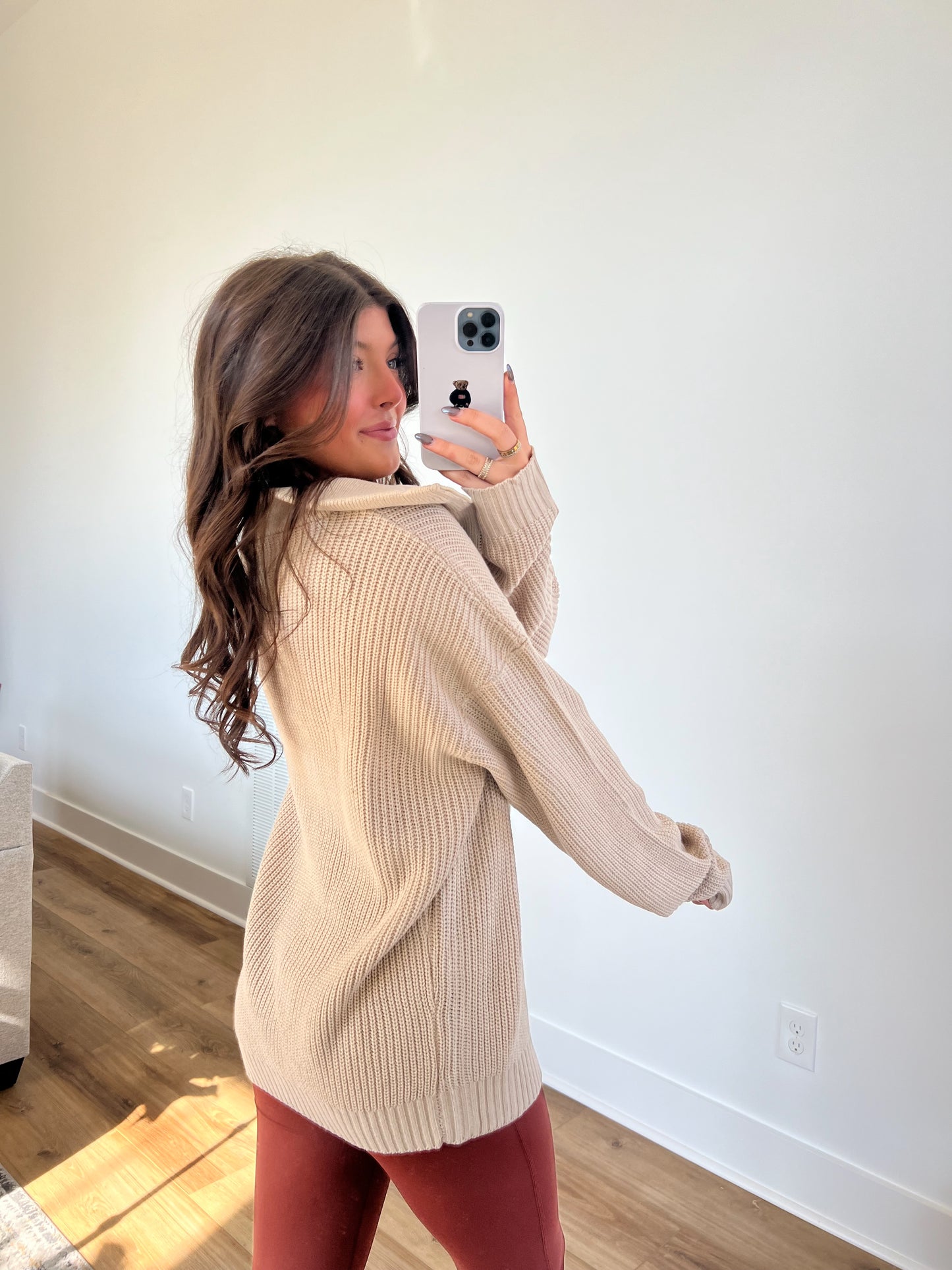 Taupe Cozy Ribbed Quarter Zip