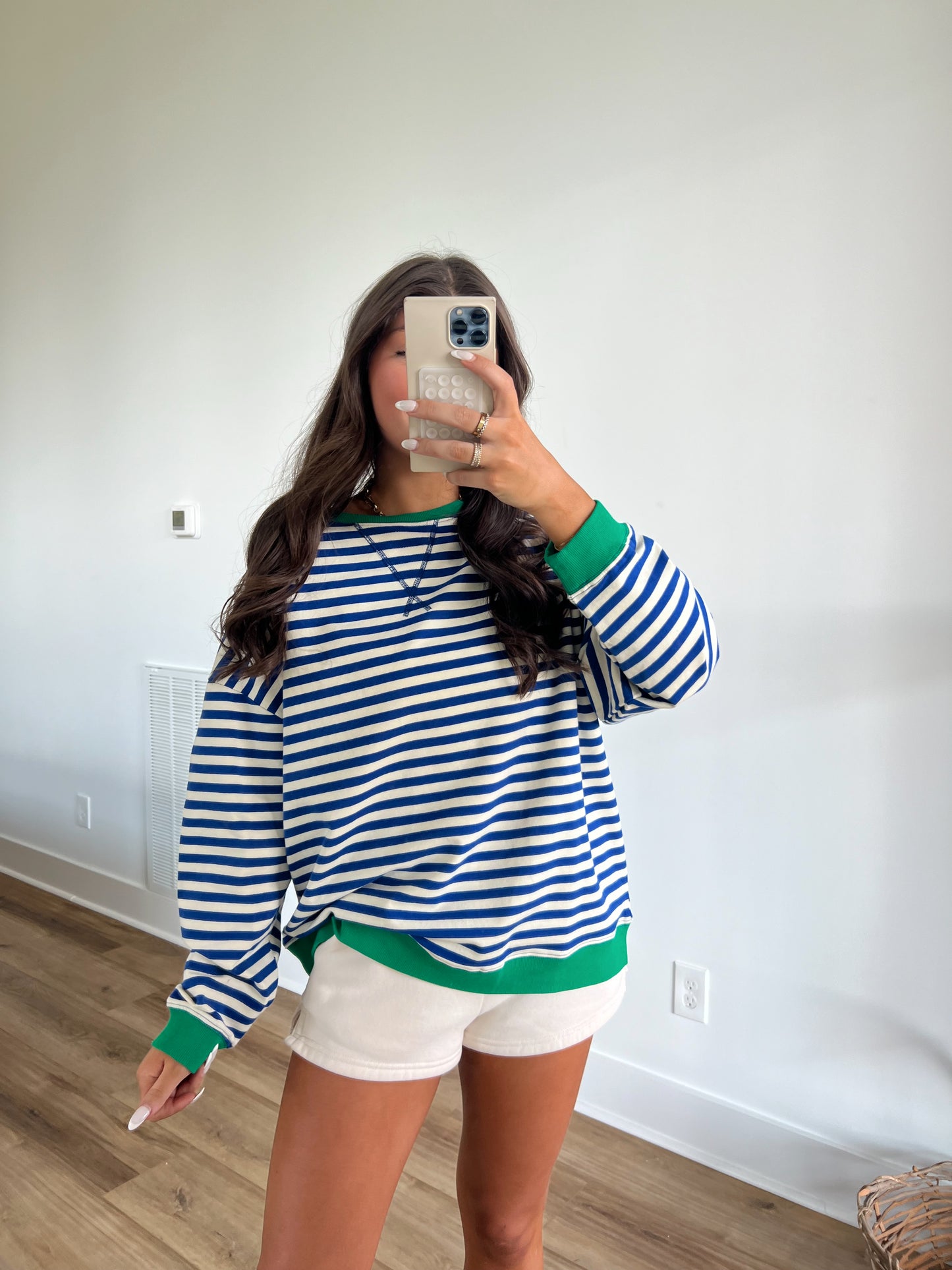 Khloe Blue/White/Green Stripe Top