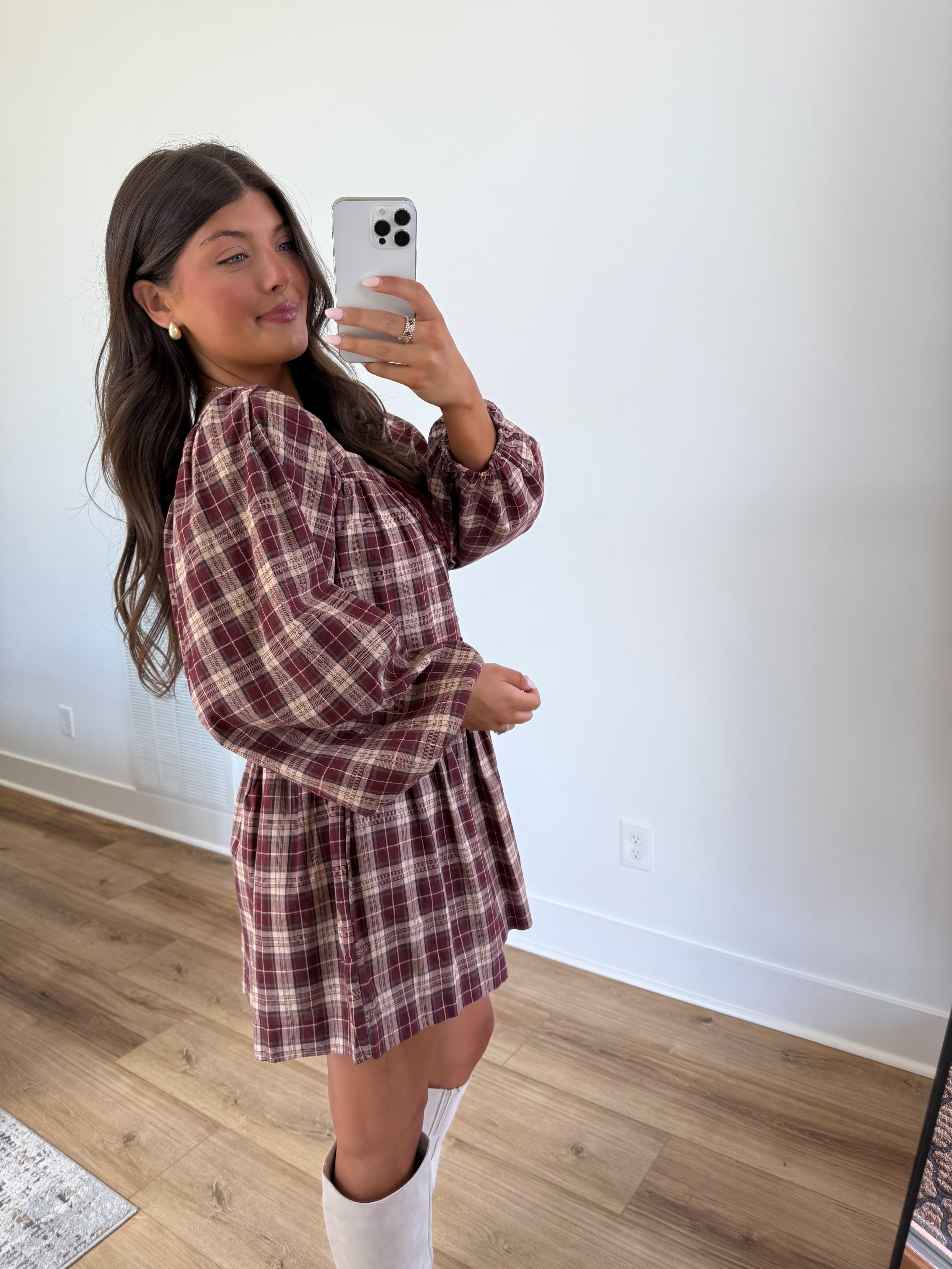 Berry Check Shift Dress