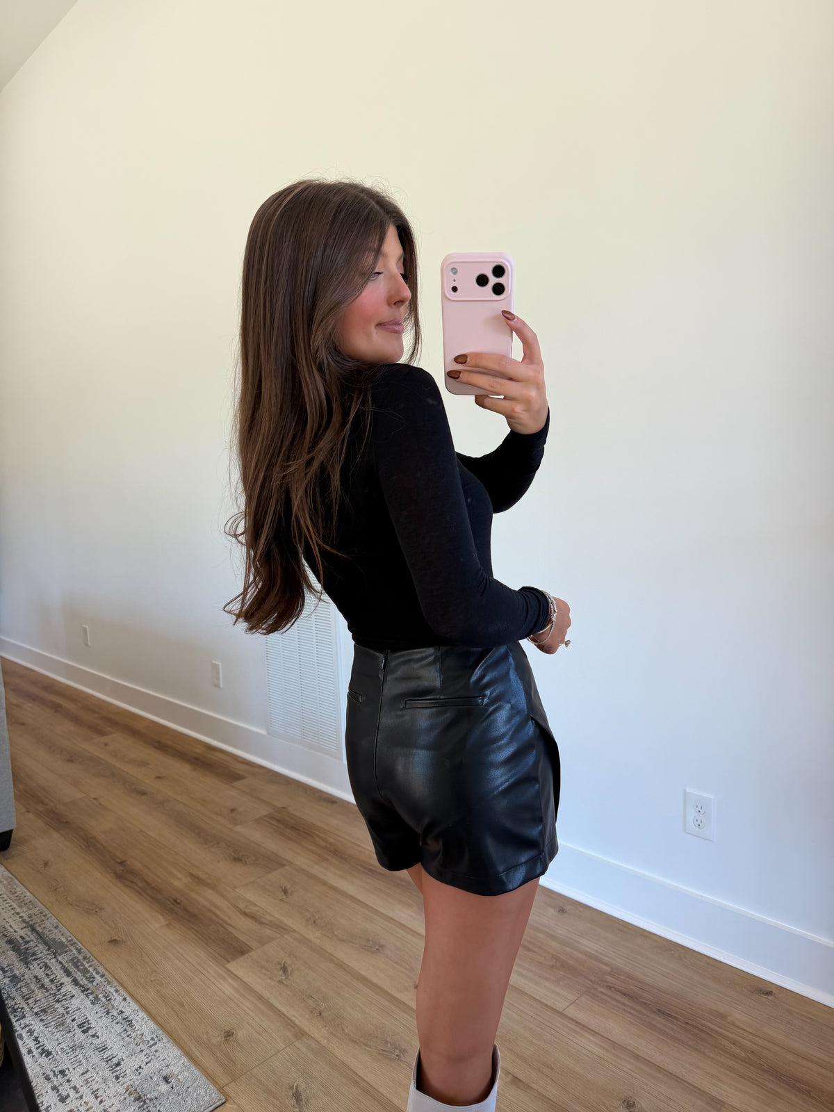 Black Envelope Leather Skort
