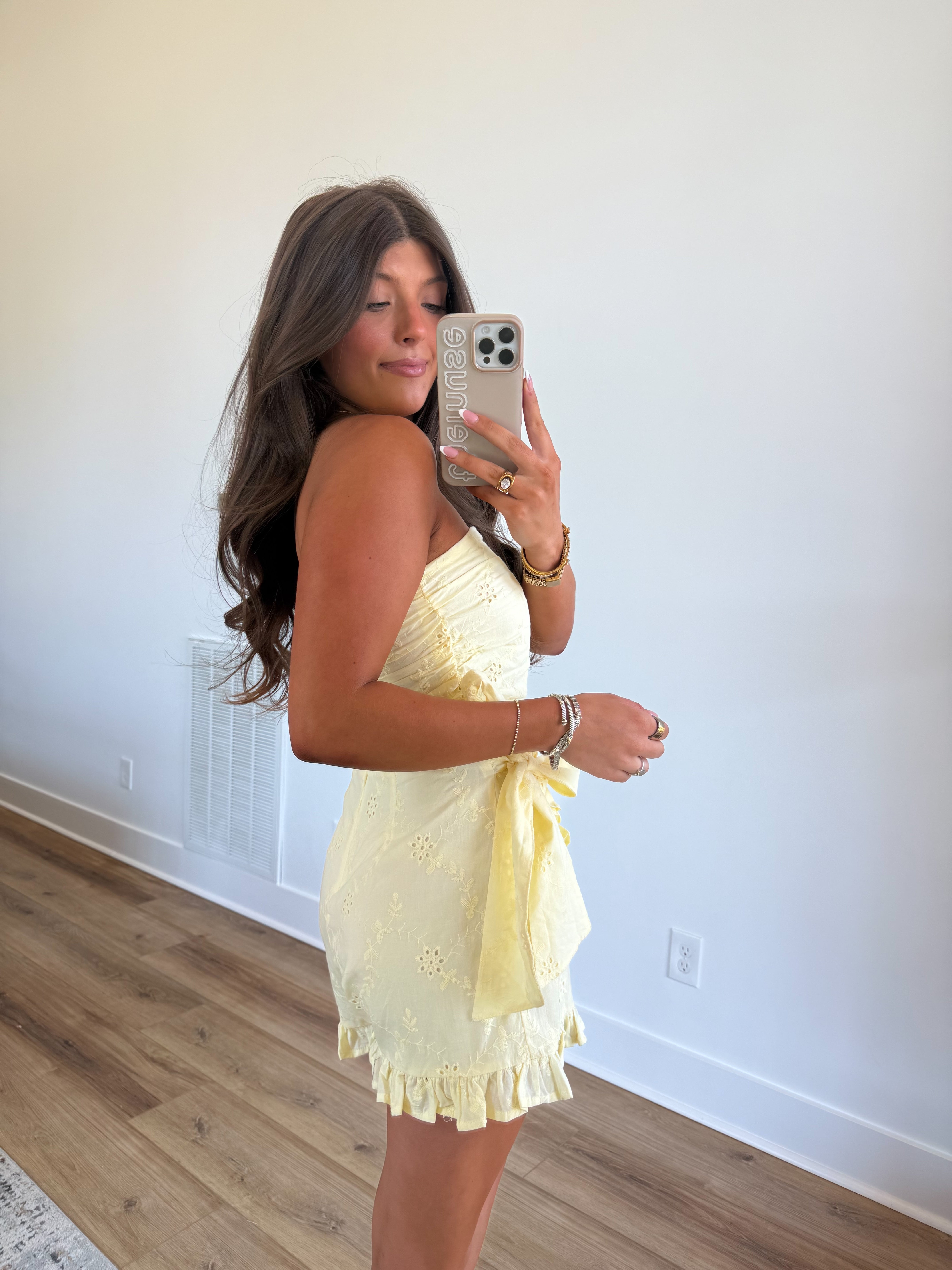 Yellow Eyelet Wrap Romper