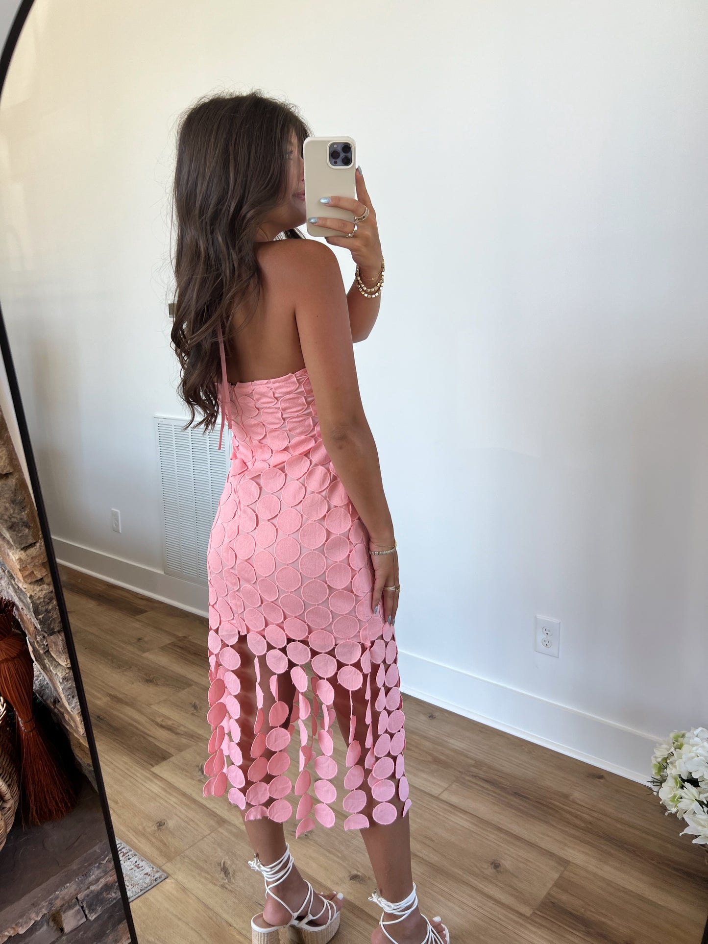 Baby Pink Fringe Midi Dress