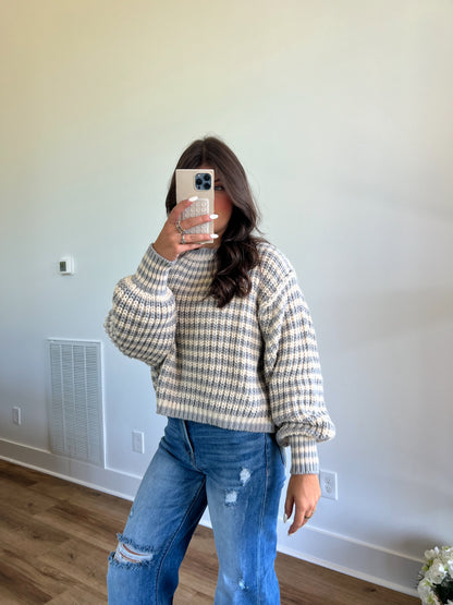 Chunky Knit Stripe Sweater (Slate Blue)