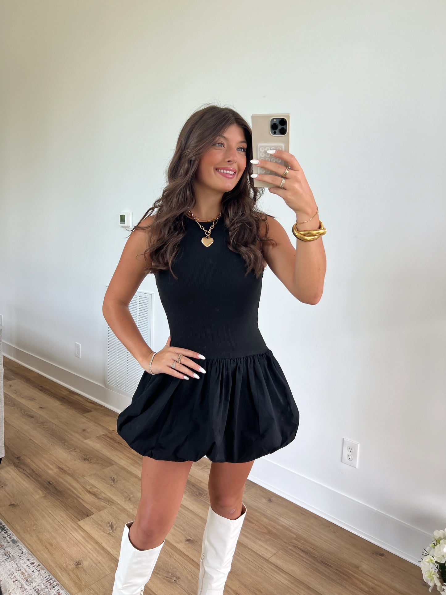 Black Bubble Hem Mini Dress