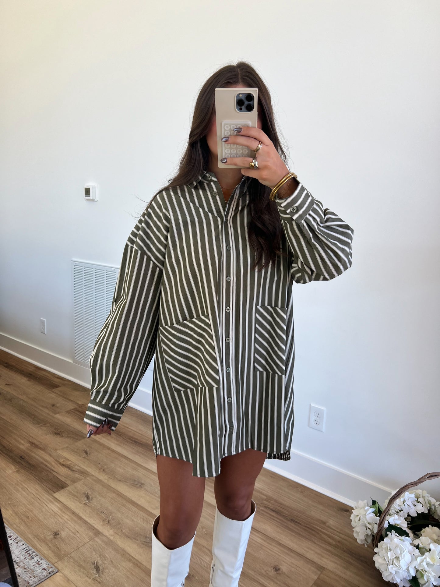 Green Stripe T-Shirt Dress