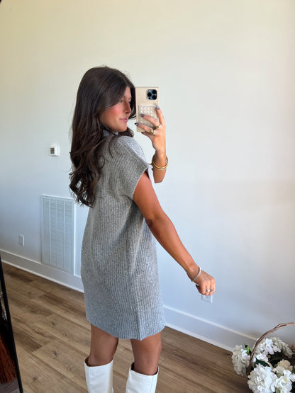 Grey Mock Neck Sweater Dress