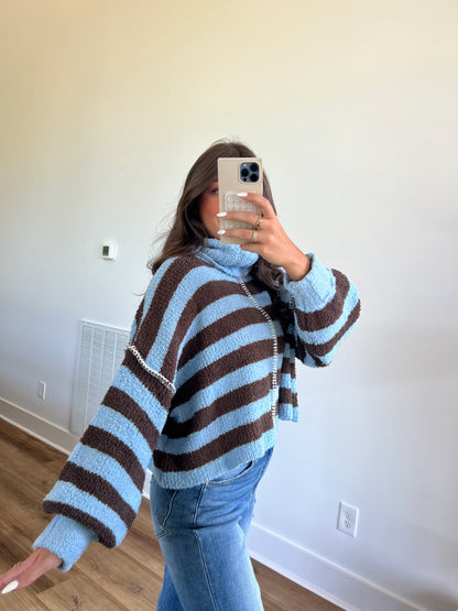 Turtle Neck Brown/Blue Stripe Sweater