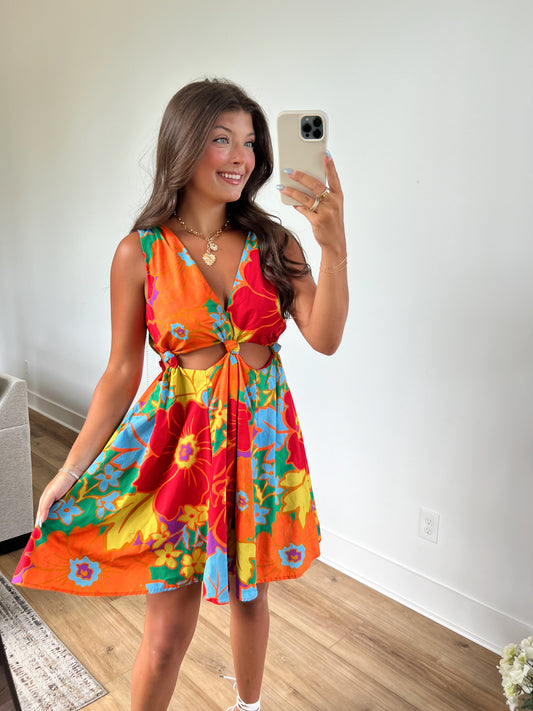 Hawaiian Waist Cut-Out Mini Dress