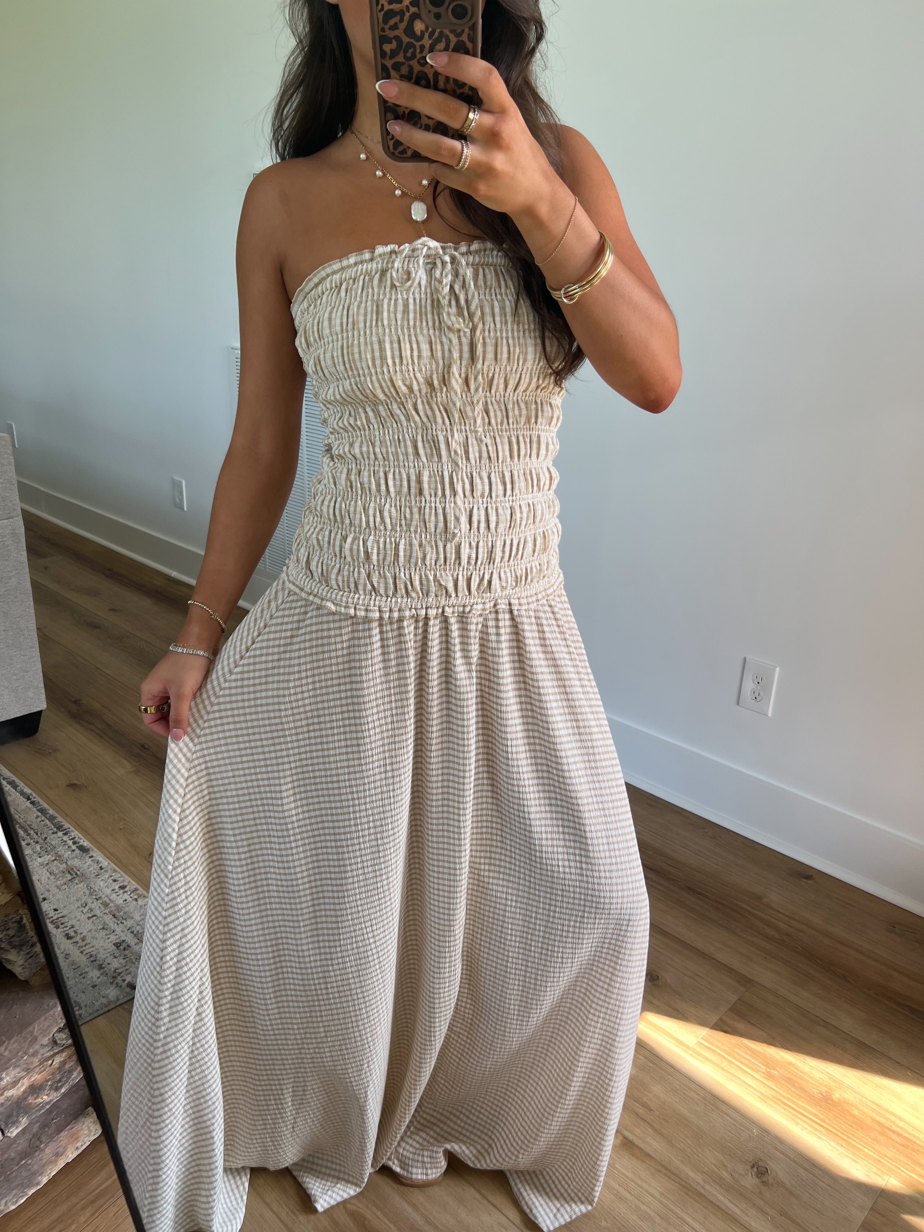 (Beige) Haley Smocked Maxi Dress