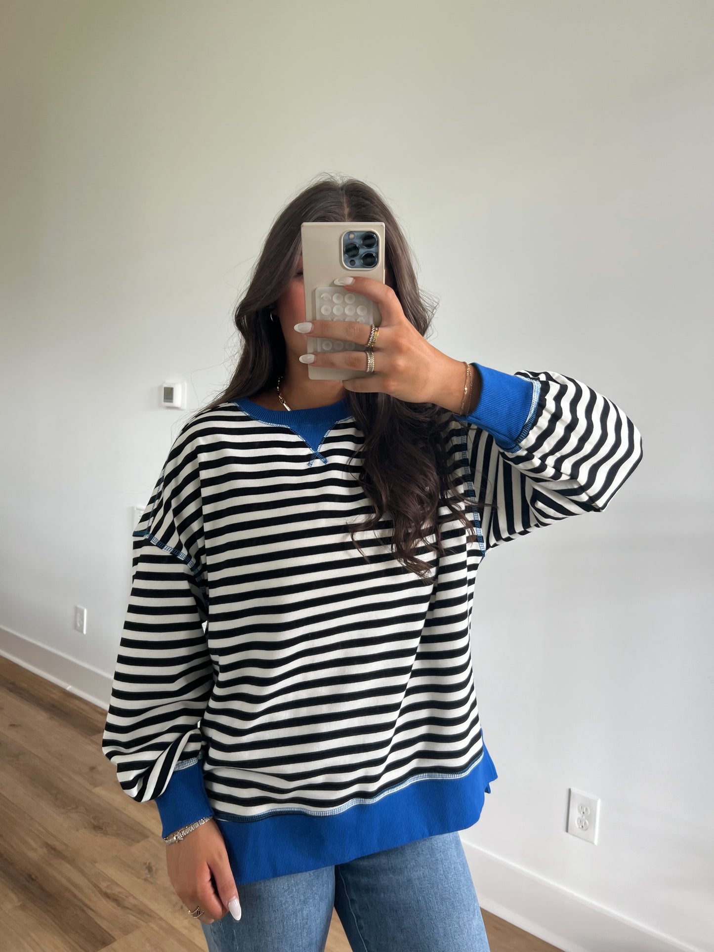 Khloe Black/White/Blue Stripe Top