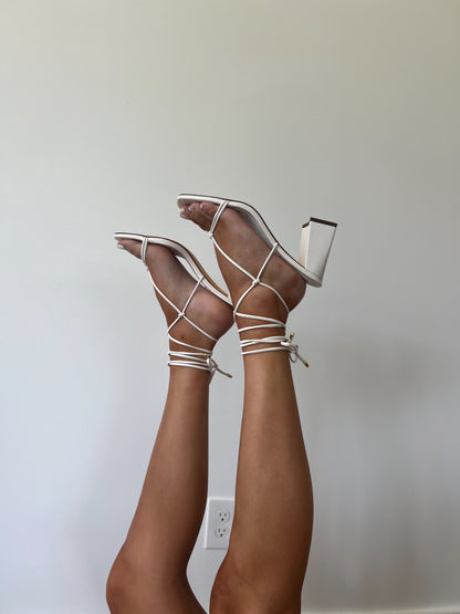White Wrap Chunky Heel