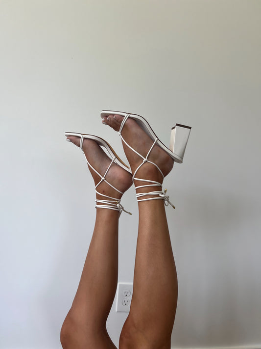White Wrap Chunky Heel