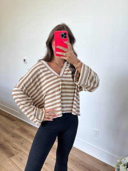 Tan Stripe Back Tie Pullover