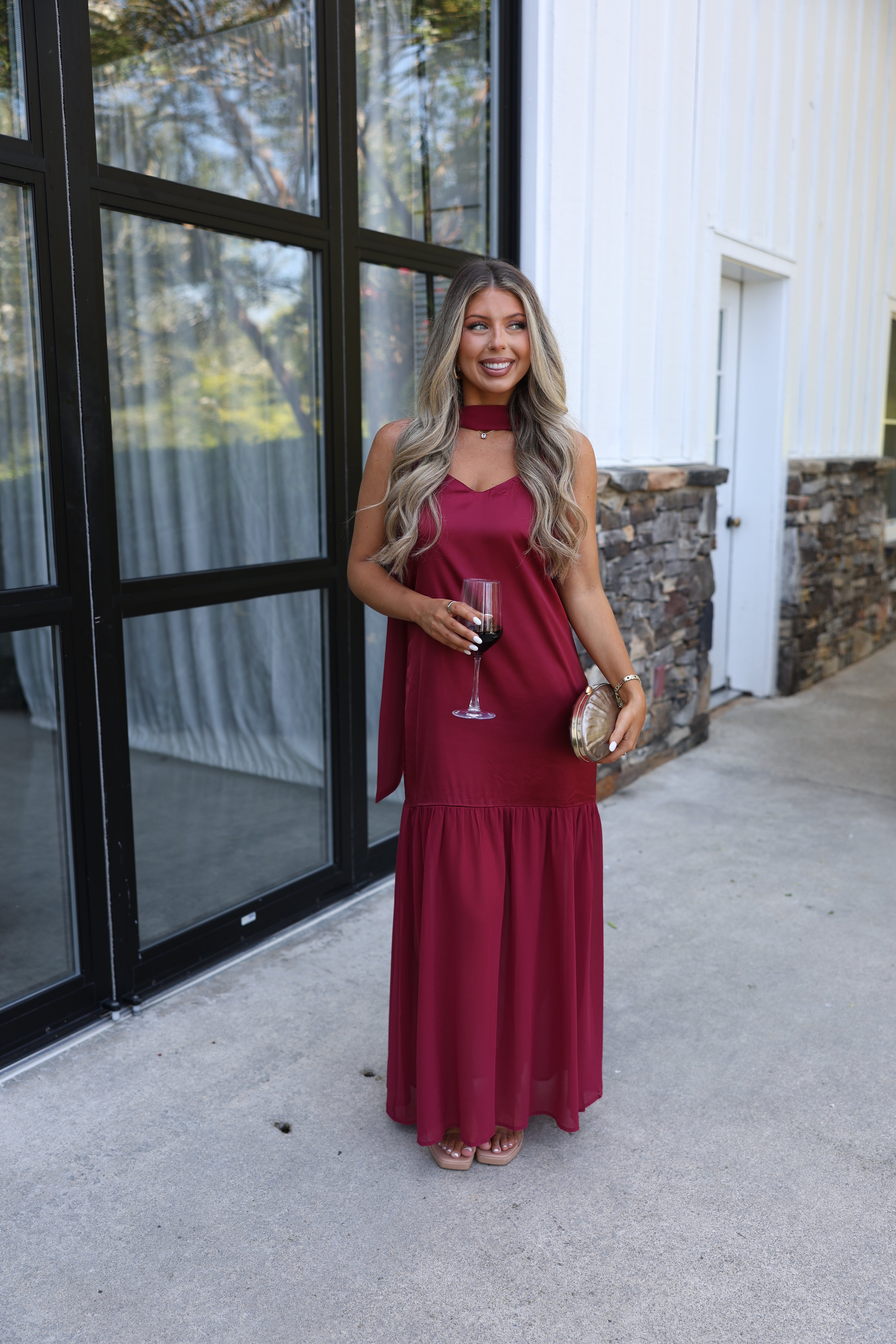 Satin to Sheer Maxi (Burgundy)