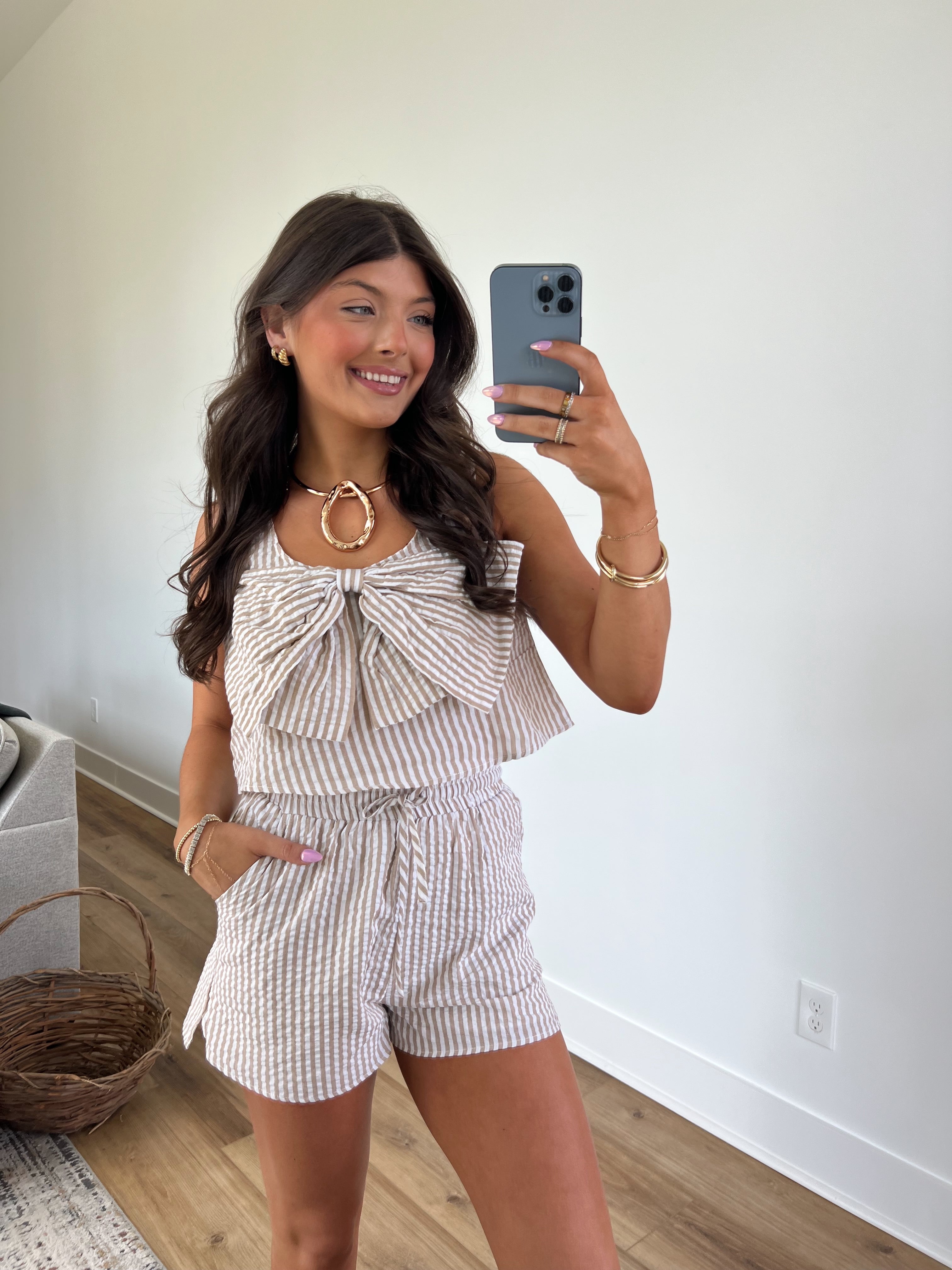 Taupe Pinstripe Resort Set