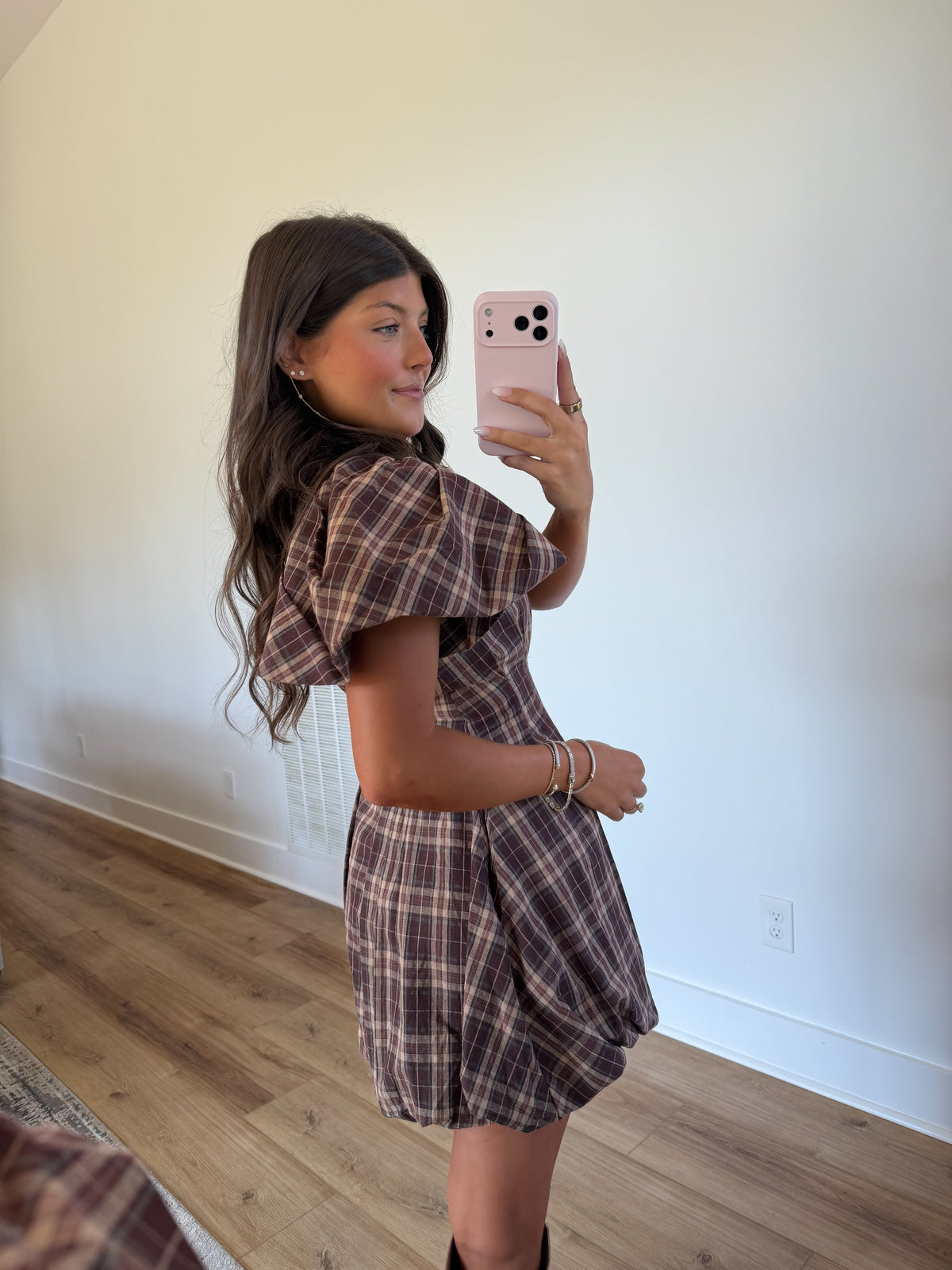 Puff & Plaid Mini Dress