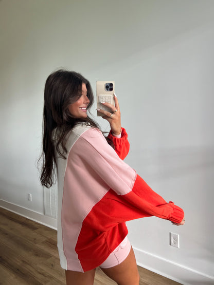 Triple Stripe Sweater Top (White, Pink, and Red)