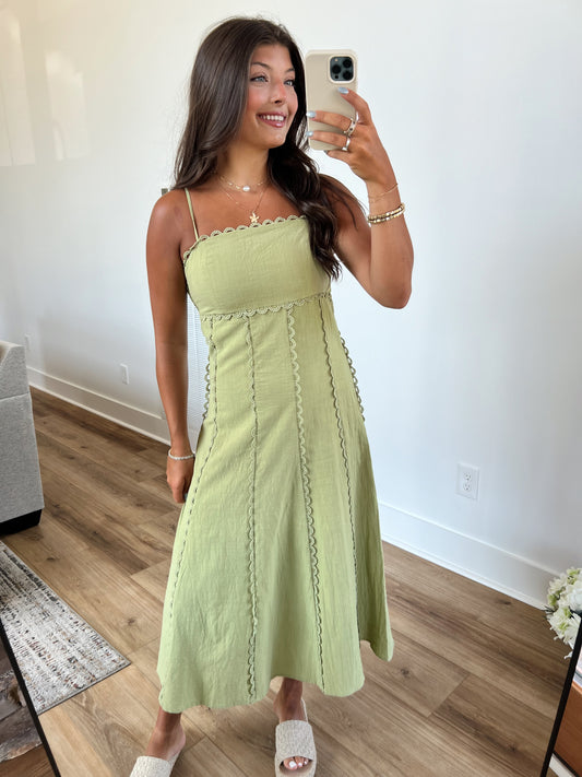 Matcha Scallop Midi Dress