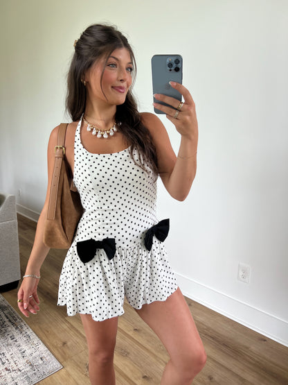 Bow Tie Babydoll Romper (White/Black)
