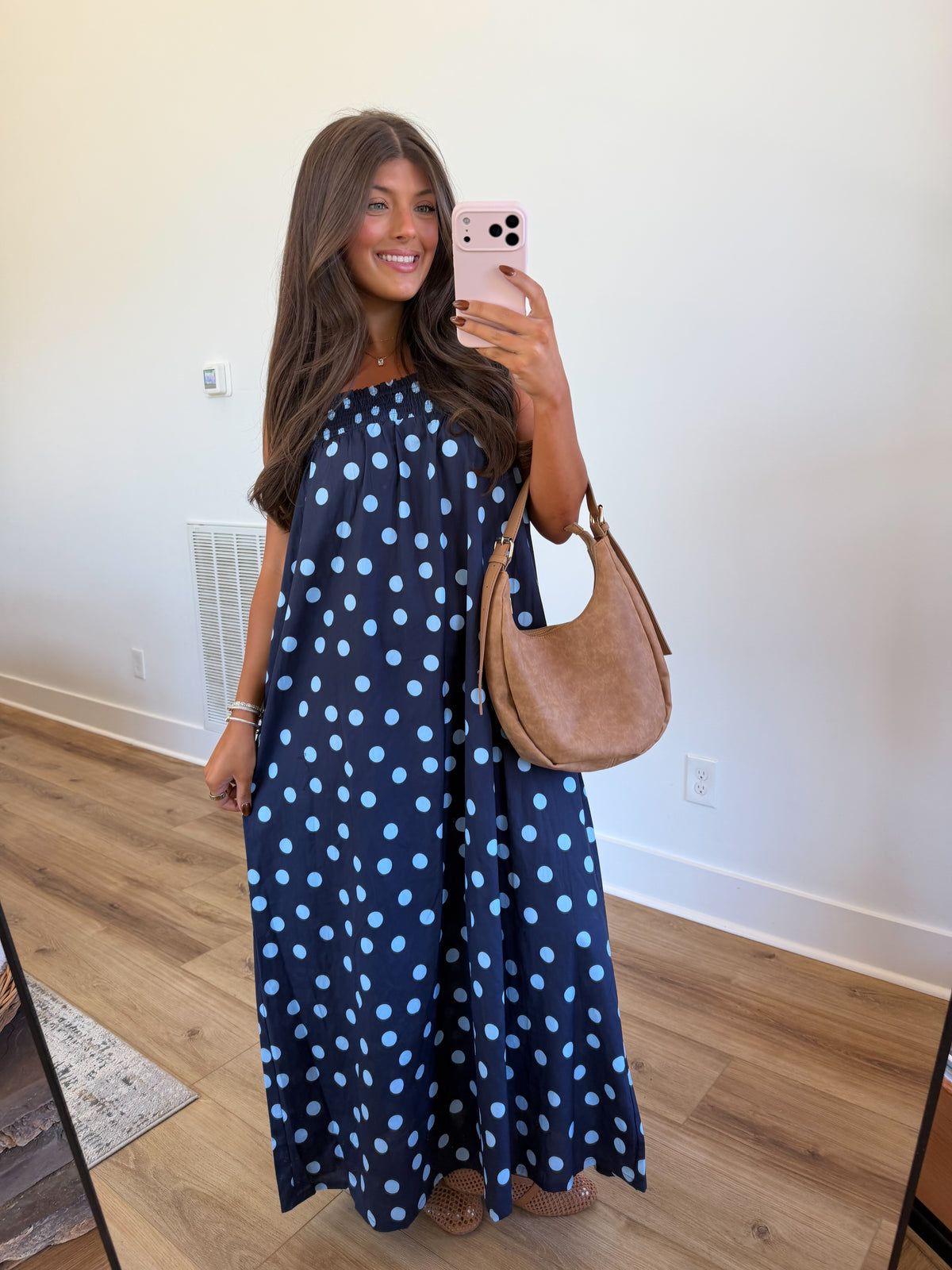 Navy Polka Dot Maxi Dress