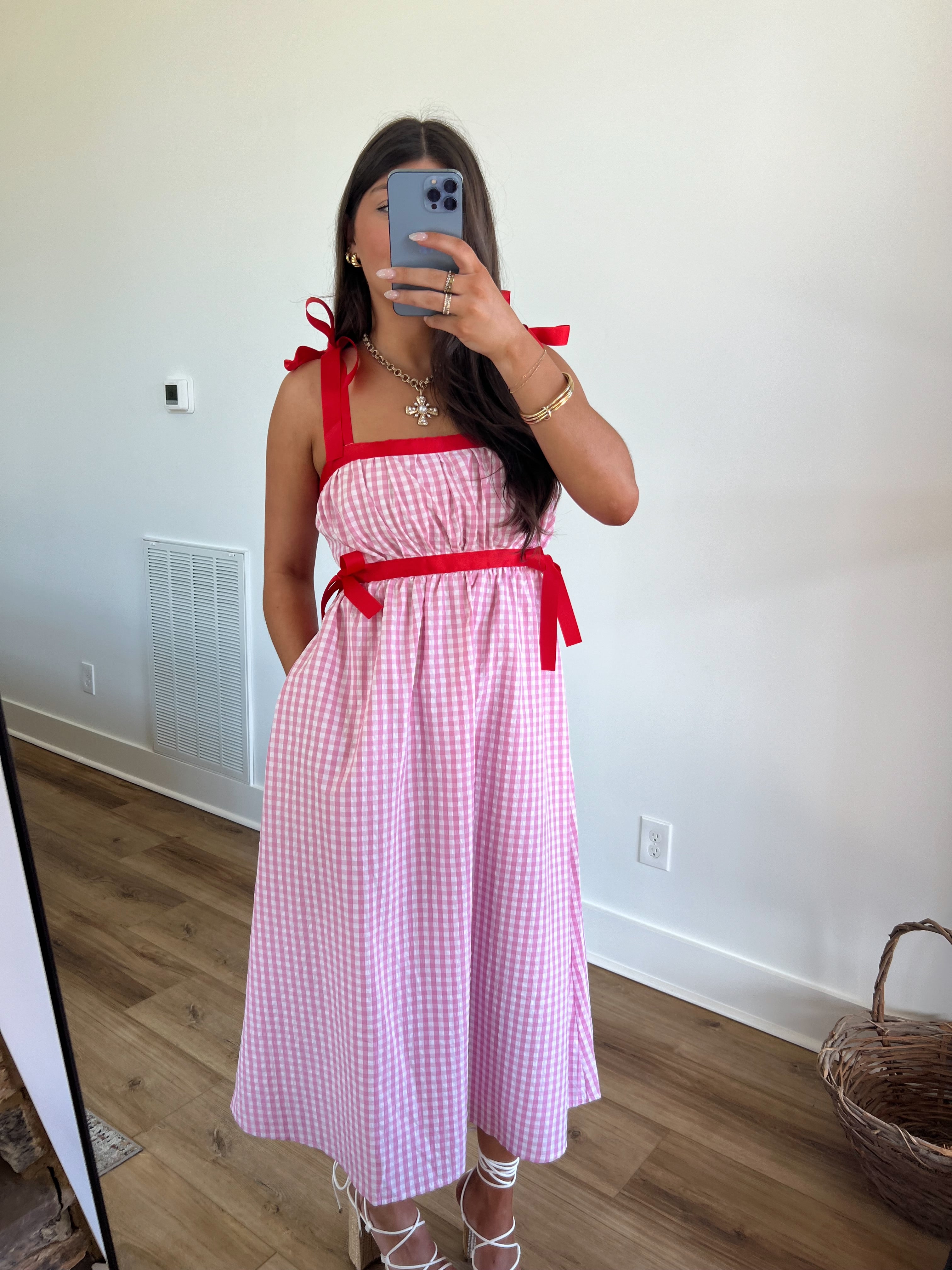 Pink/Red Plain Midi Dress