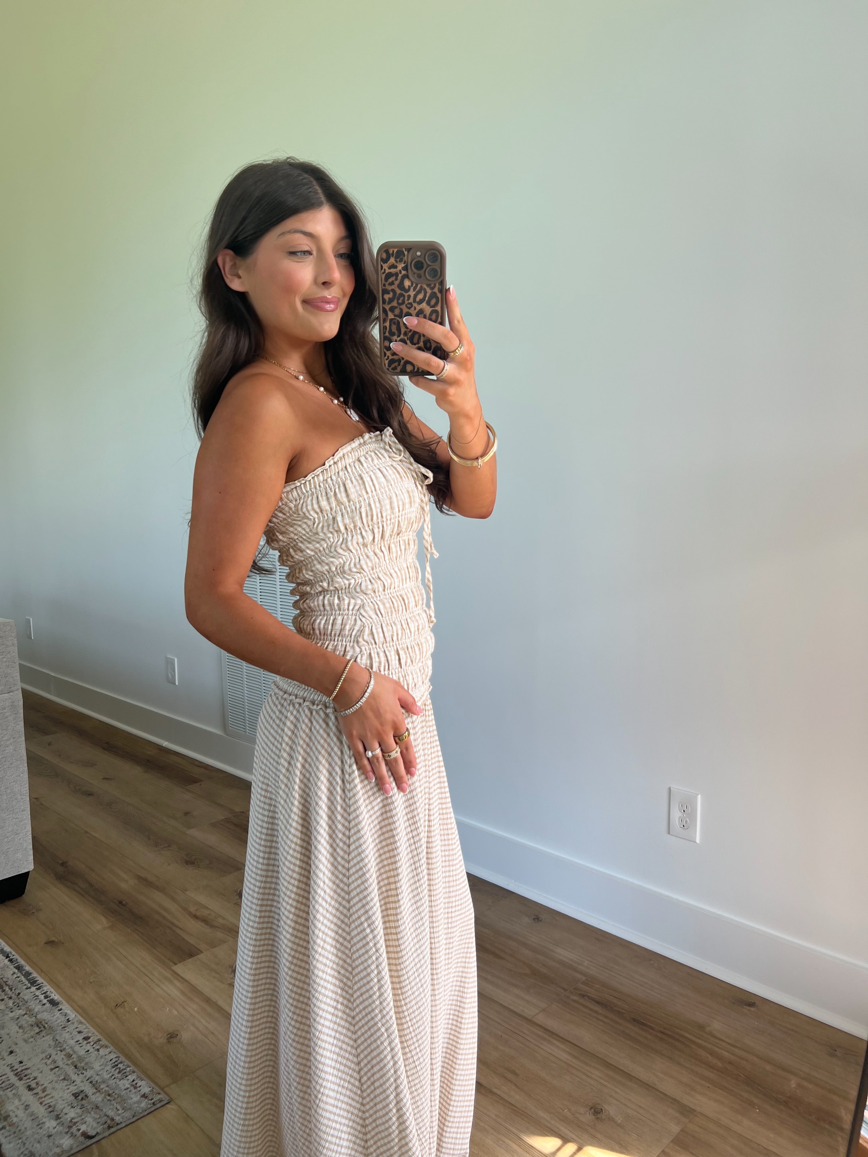(Beige) Haley Smocked Maxi Dress