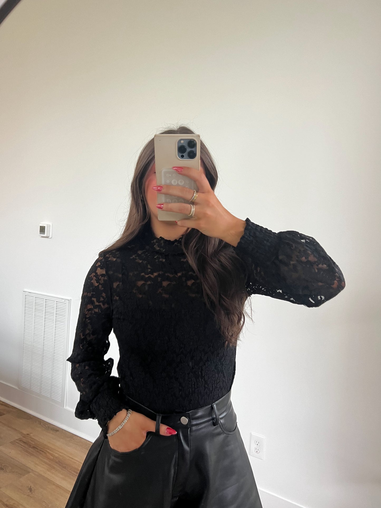 Black Lace Mock Neck Top