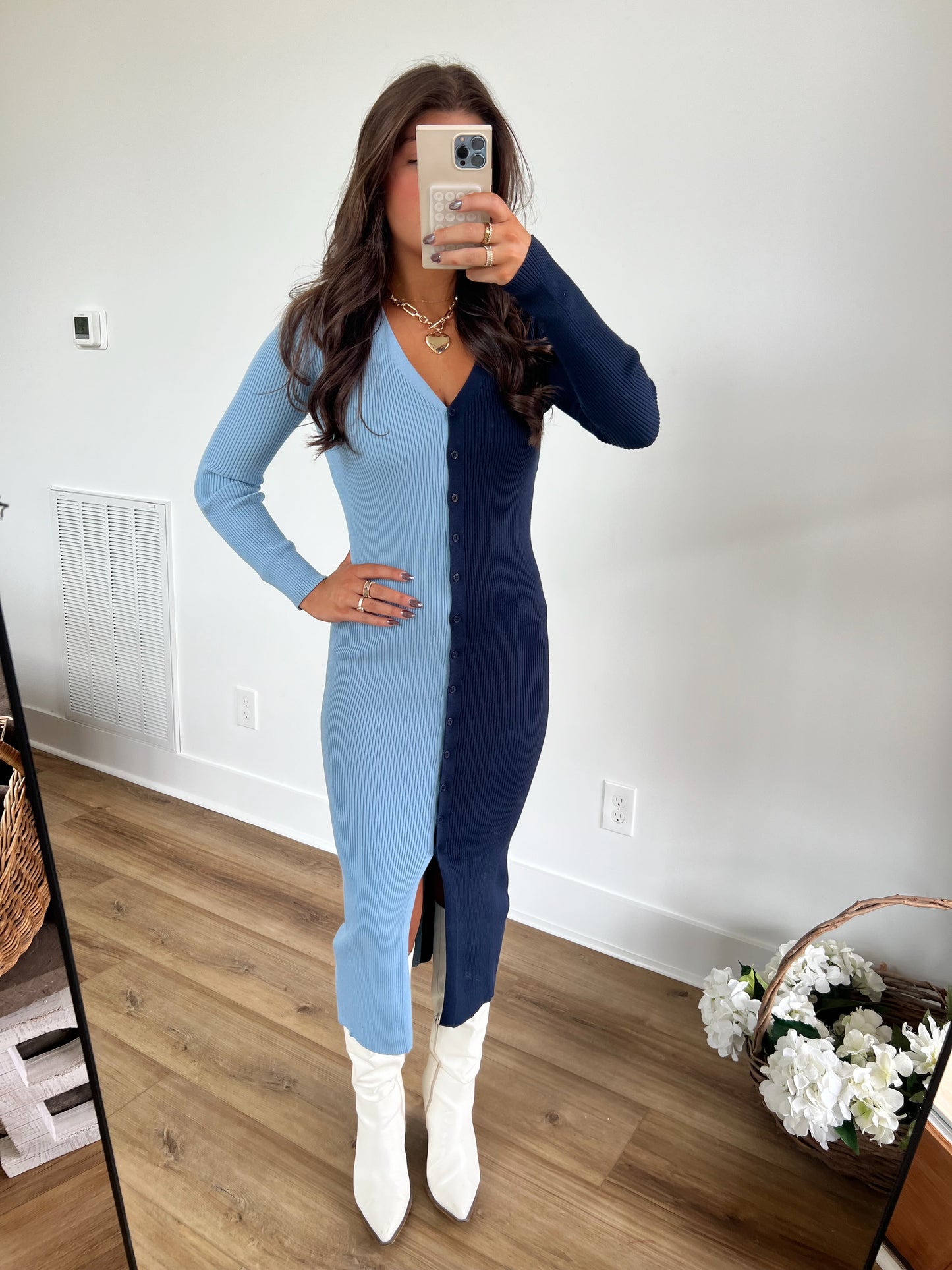 Two Tone Blue Midi Dress