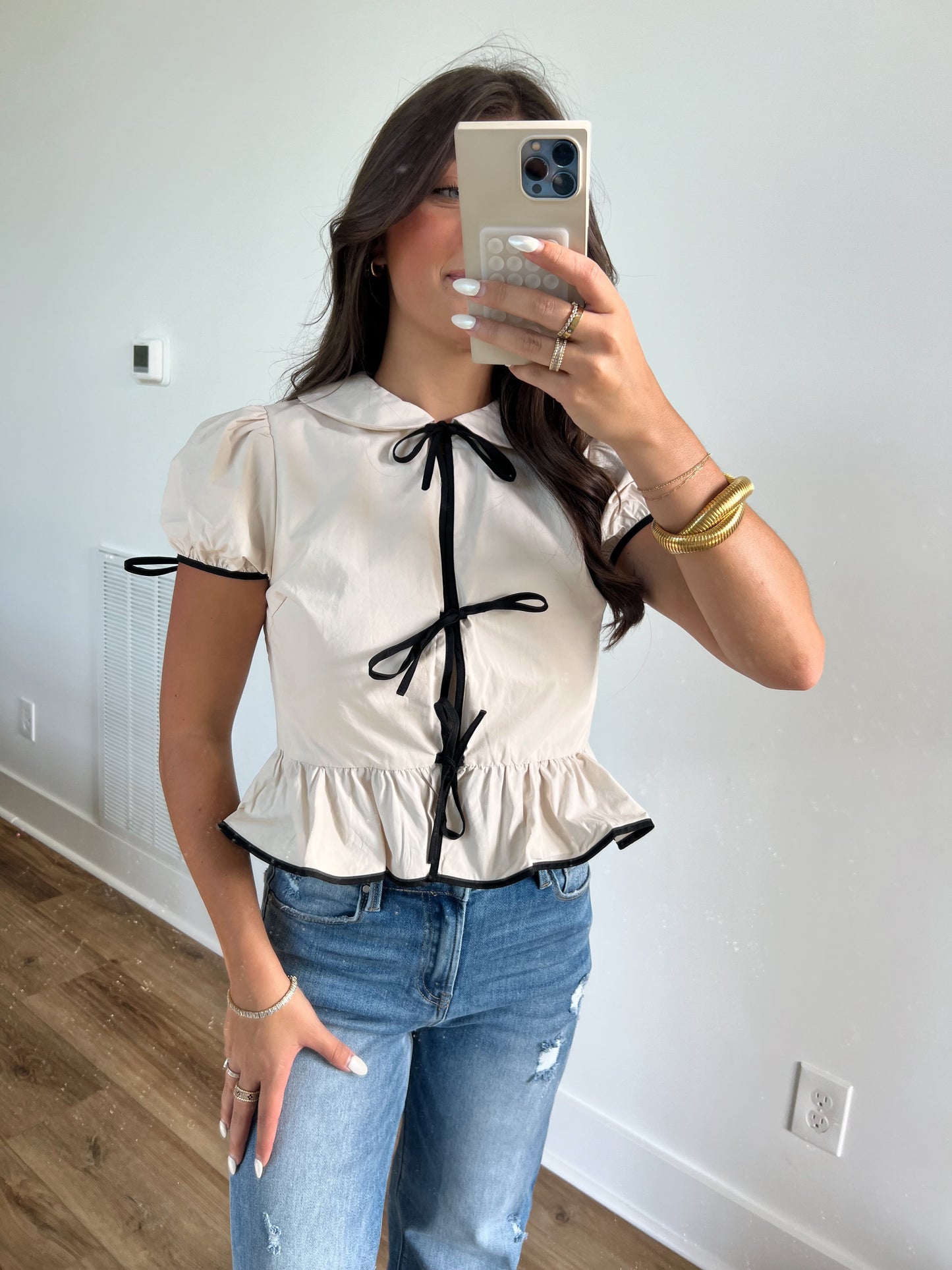 Cream Tie Blouse