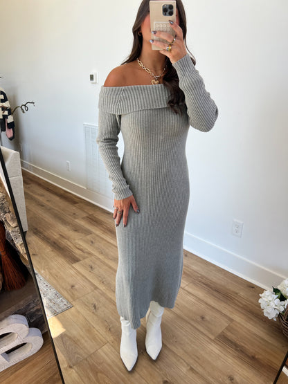 (Grey) Off The Shoulder Bow Dress