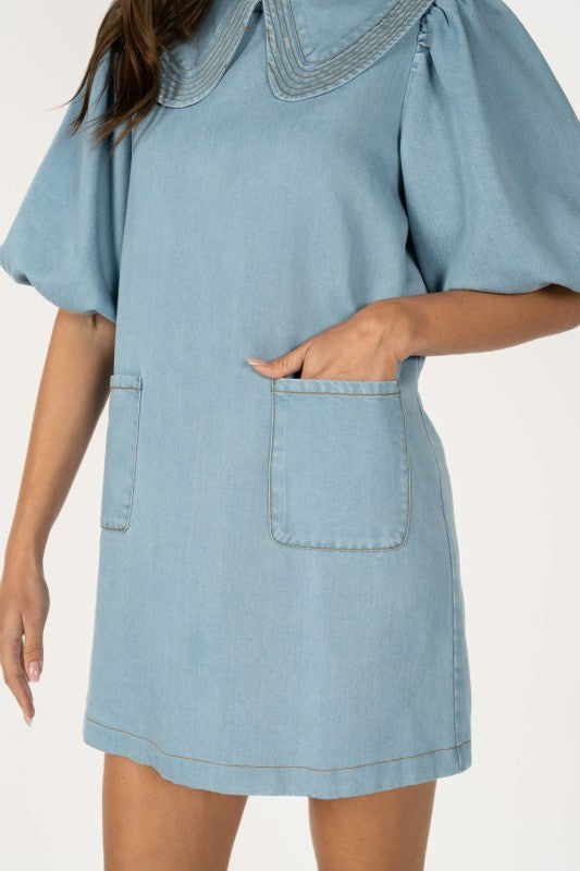 Denim Collar Mini Dress
