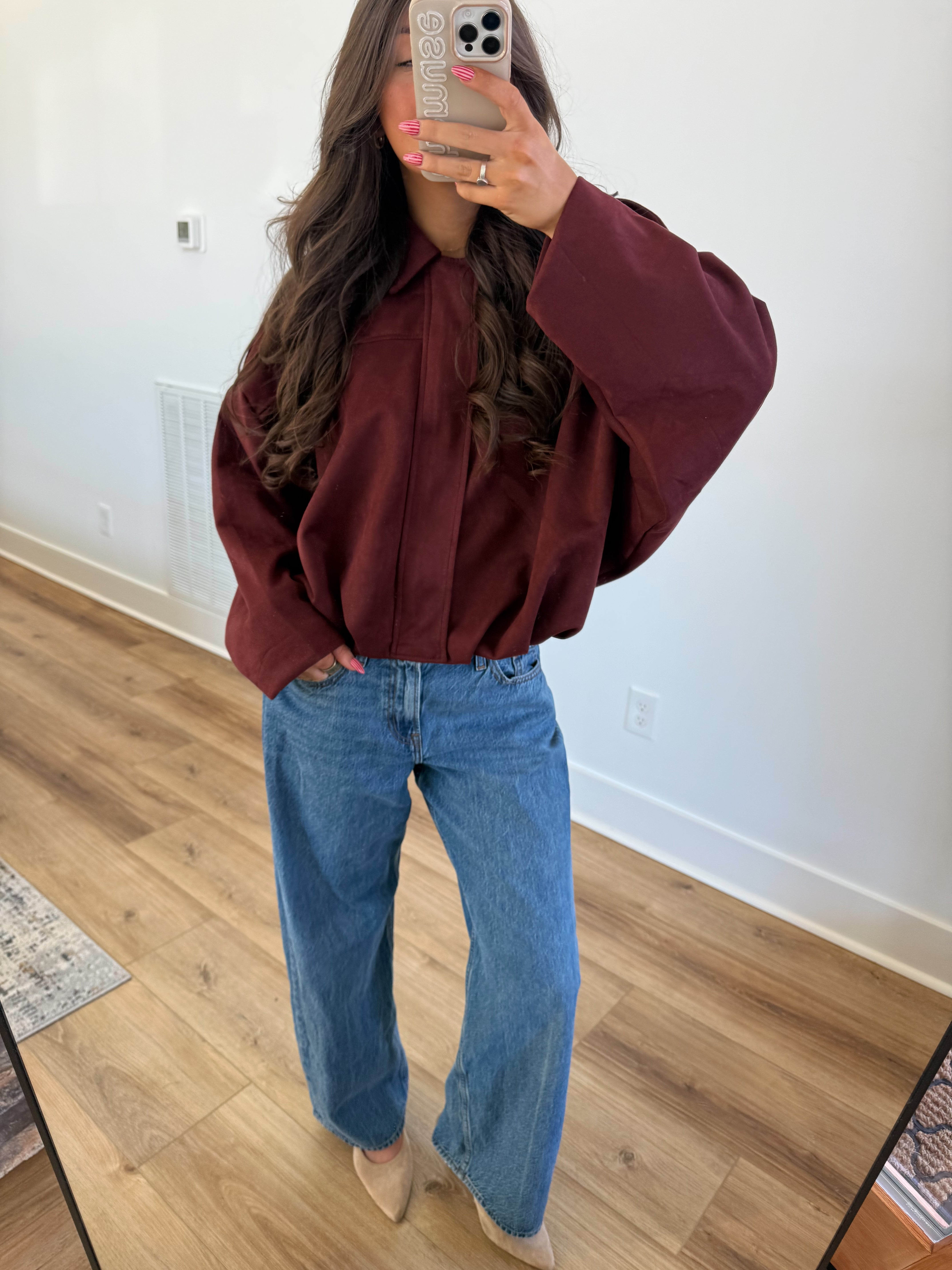 Suede Bomber Jacket (Wine)