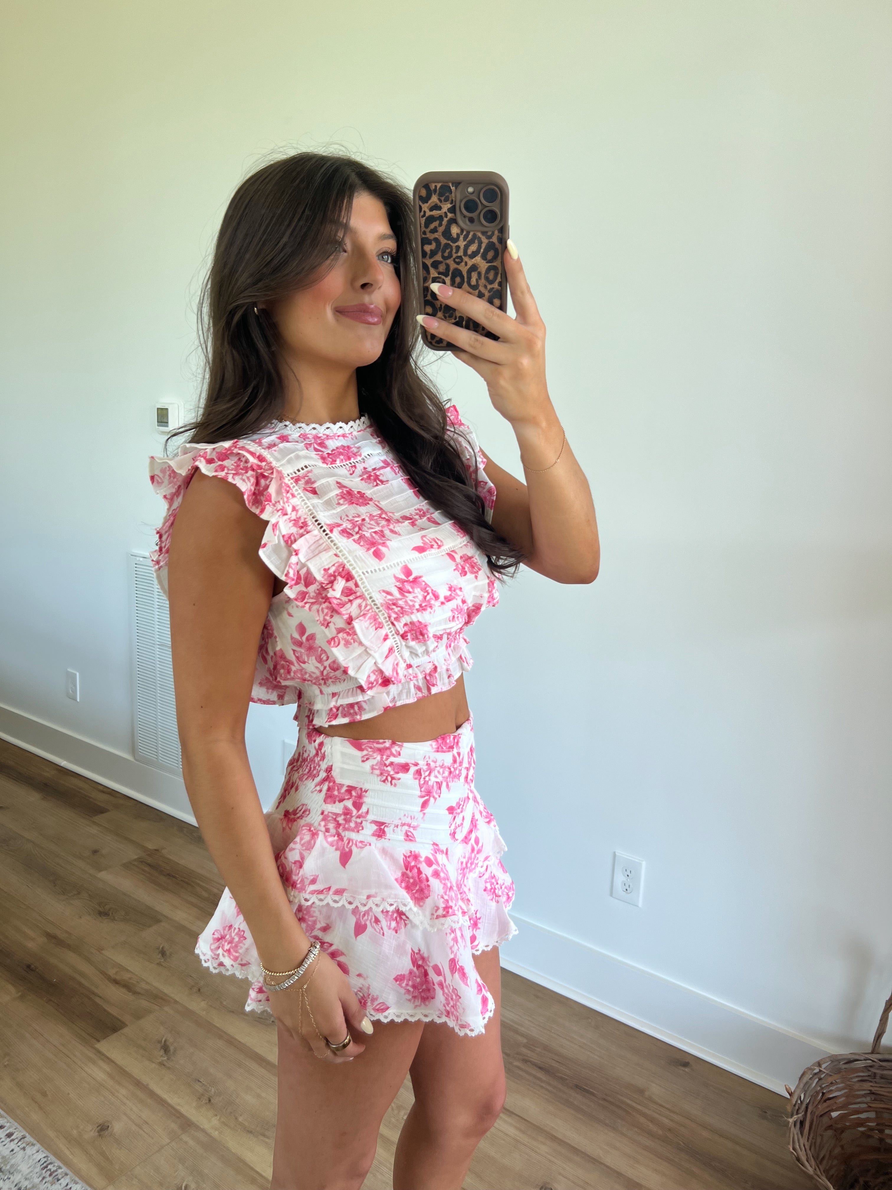 Pink Hawaiian Floral Skirt Set