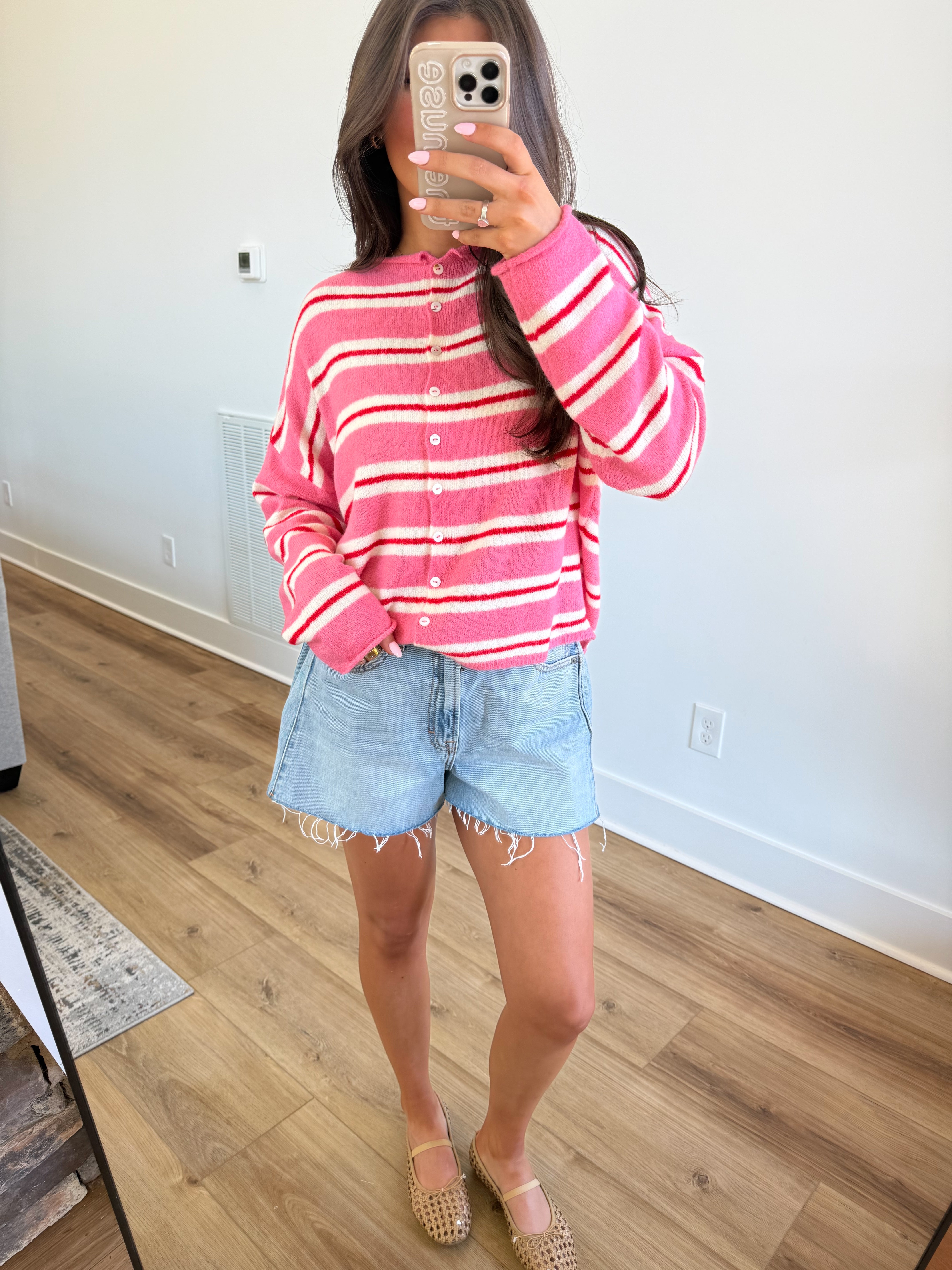 The Stripe Cardigan (Pink/Red/White)