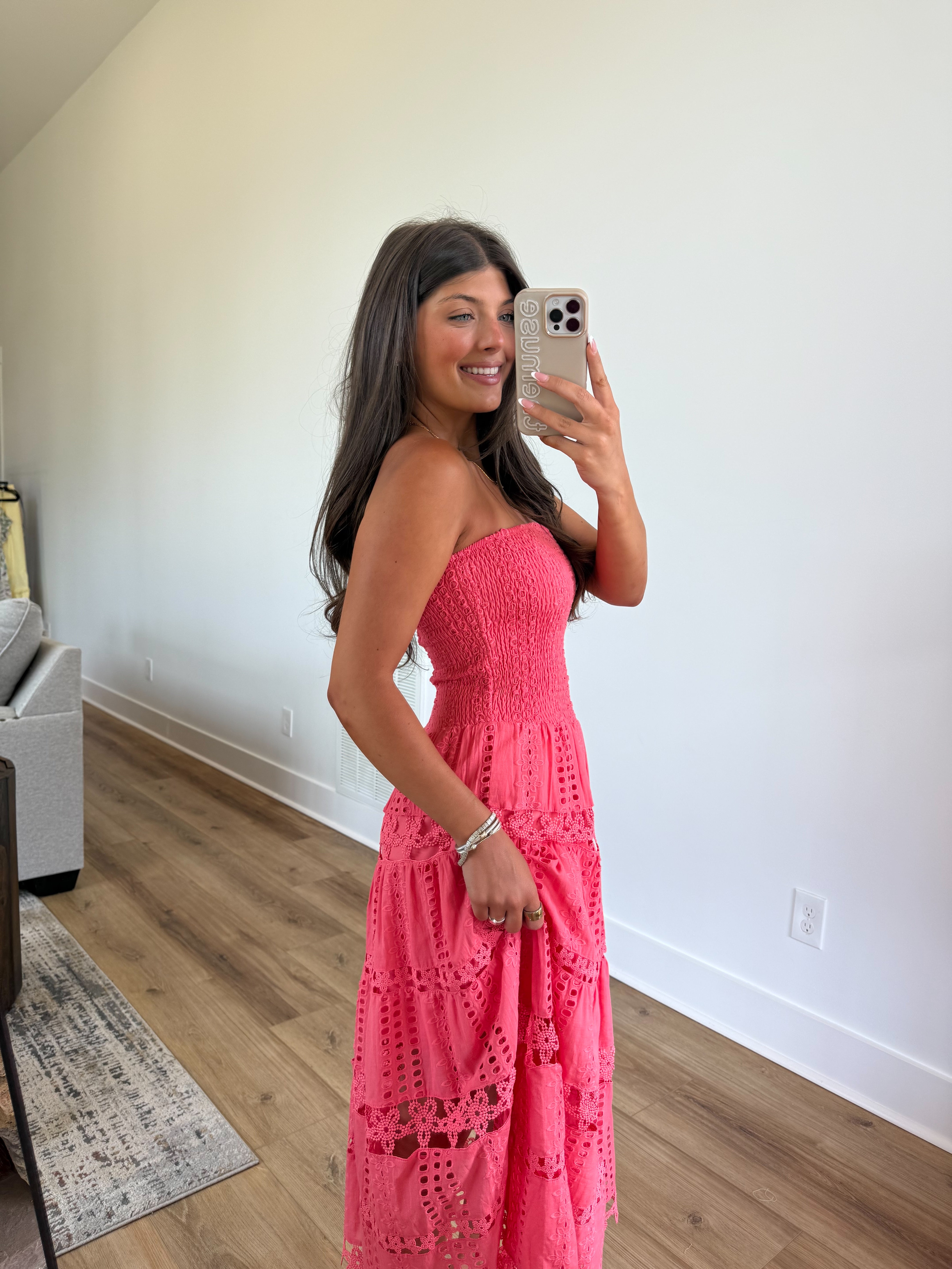 Lace Soirée Dress (Coral)