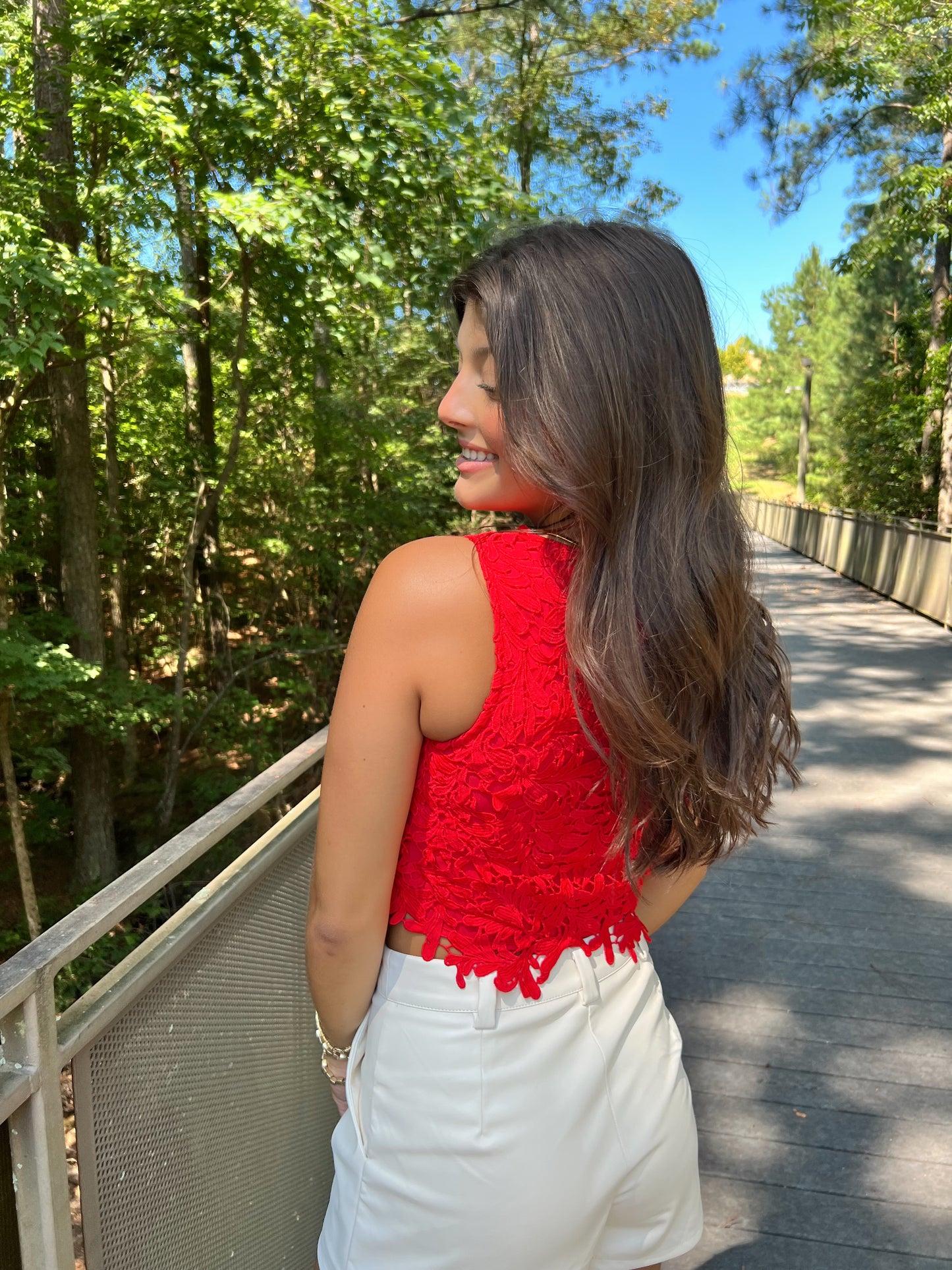 Embroidery Lace Tank (Red)