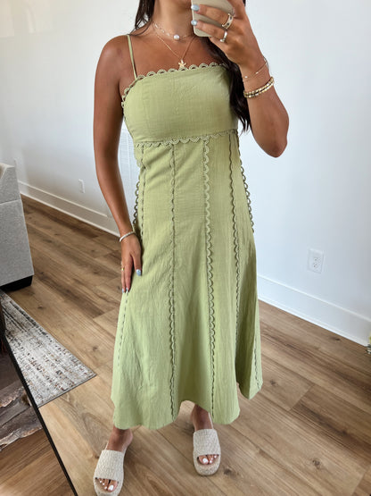 Matcha Scallop Midi Dress