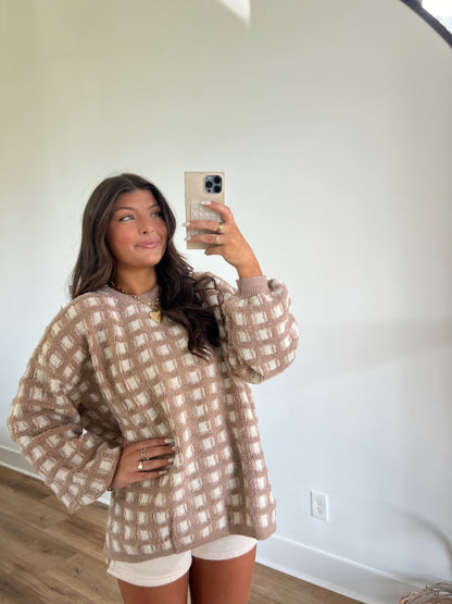 Taupe/Ivory Haddie Checkered Sweater