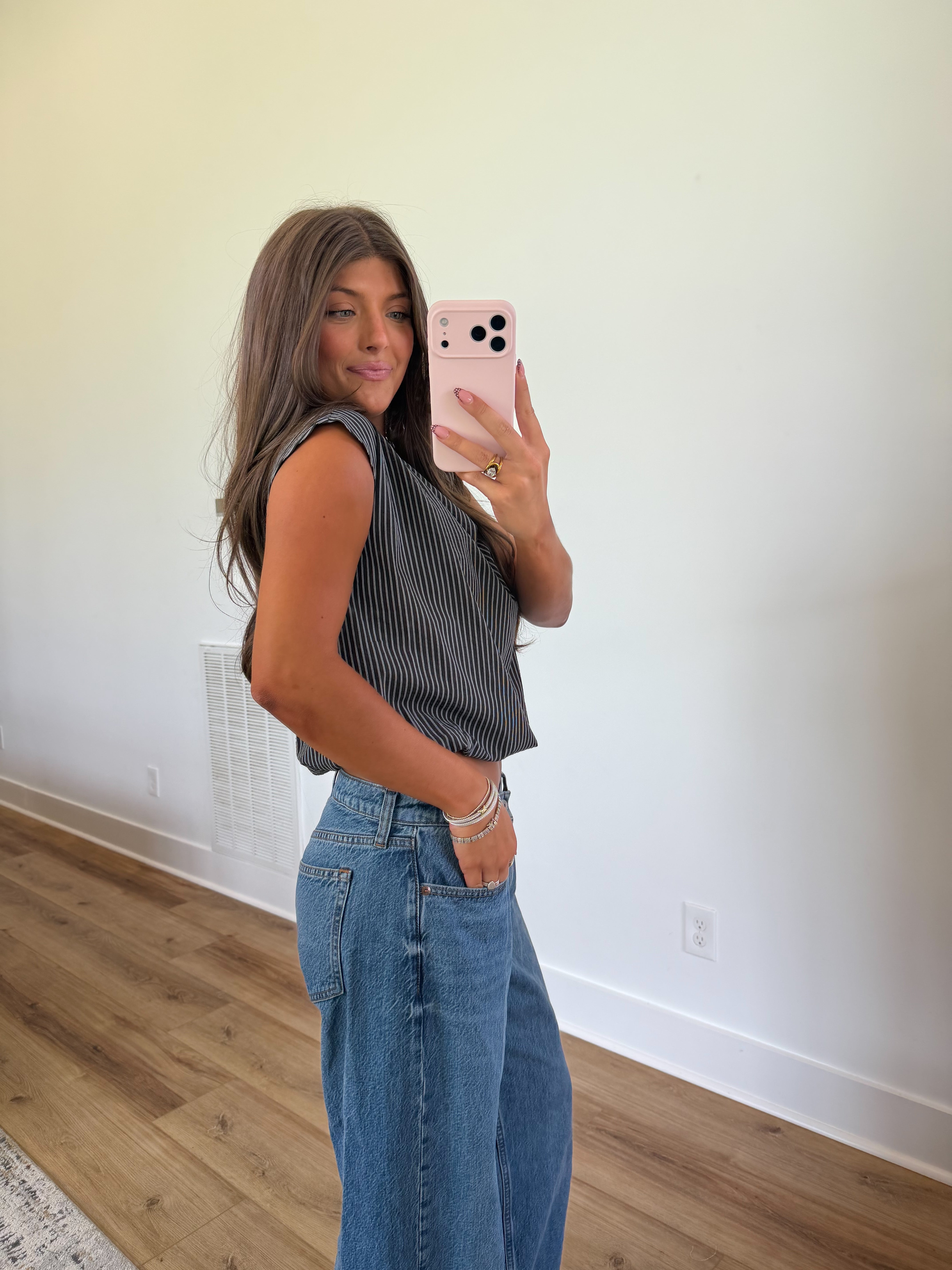 Pinstripe Boxy Top (Black)