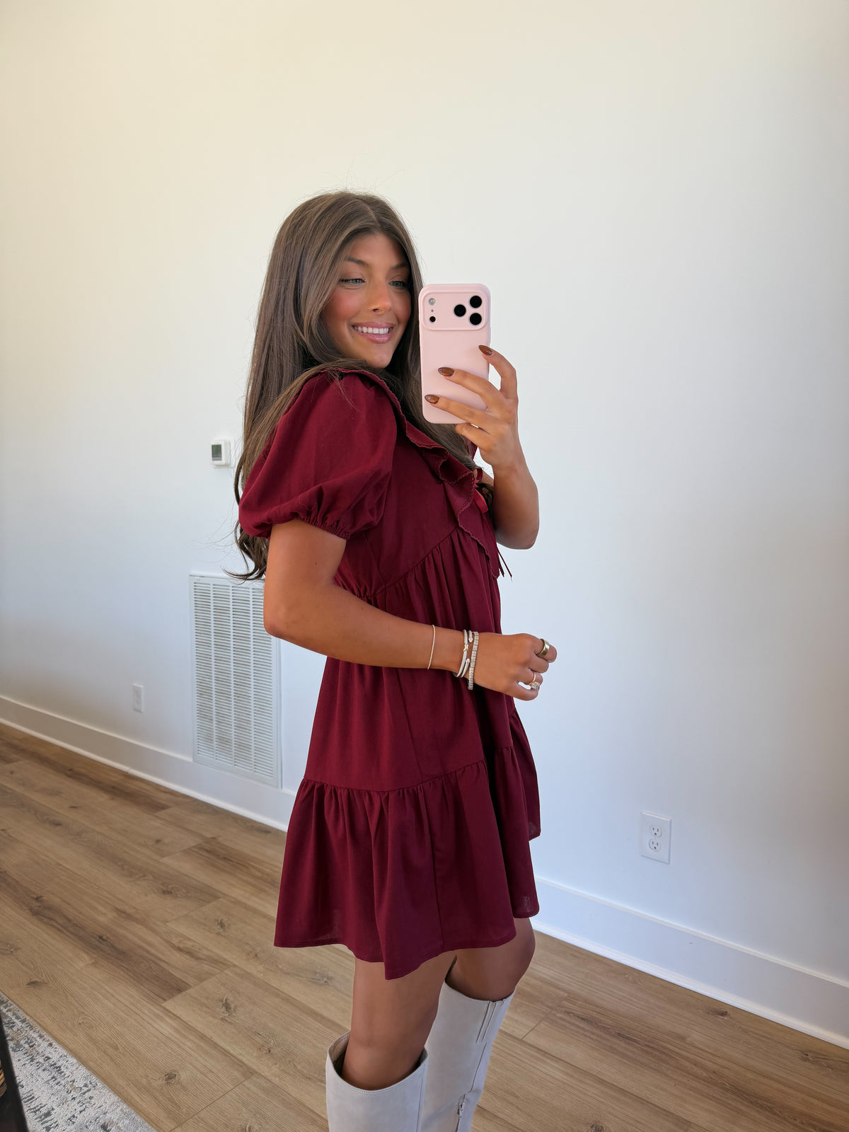 Seasons Greetings Ruffle Mini Dress