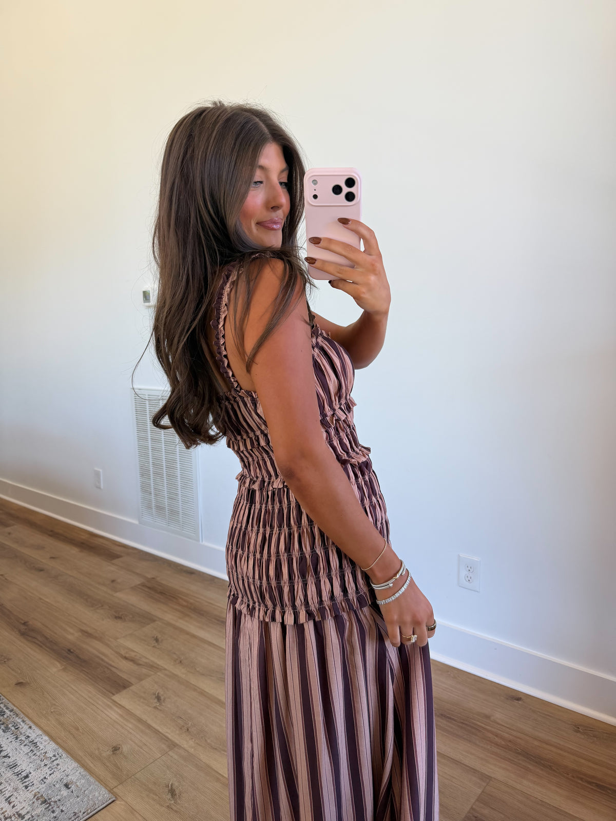 Chocolate Stripe Smocked Maxi Dress