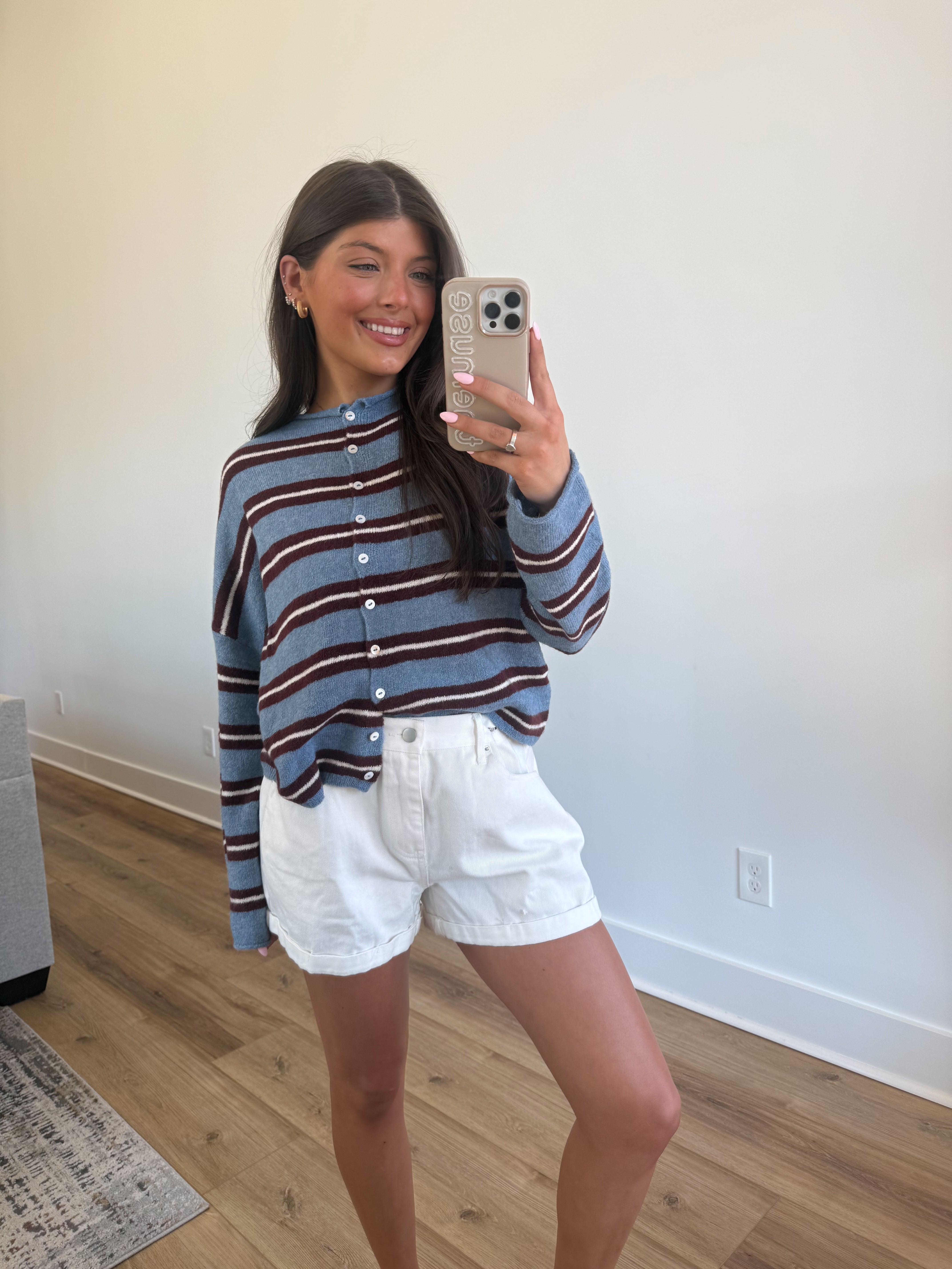The Stripe Cardigan (Blue/Brown/Cream)