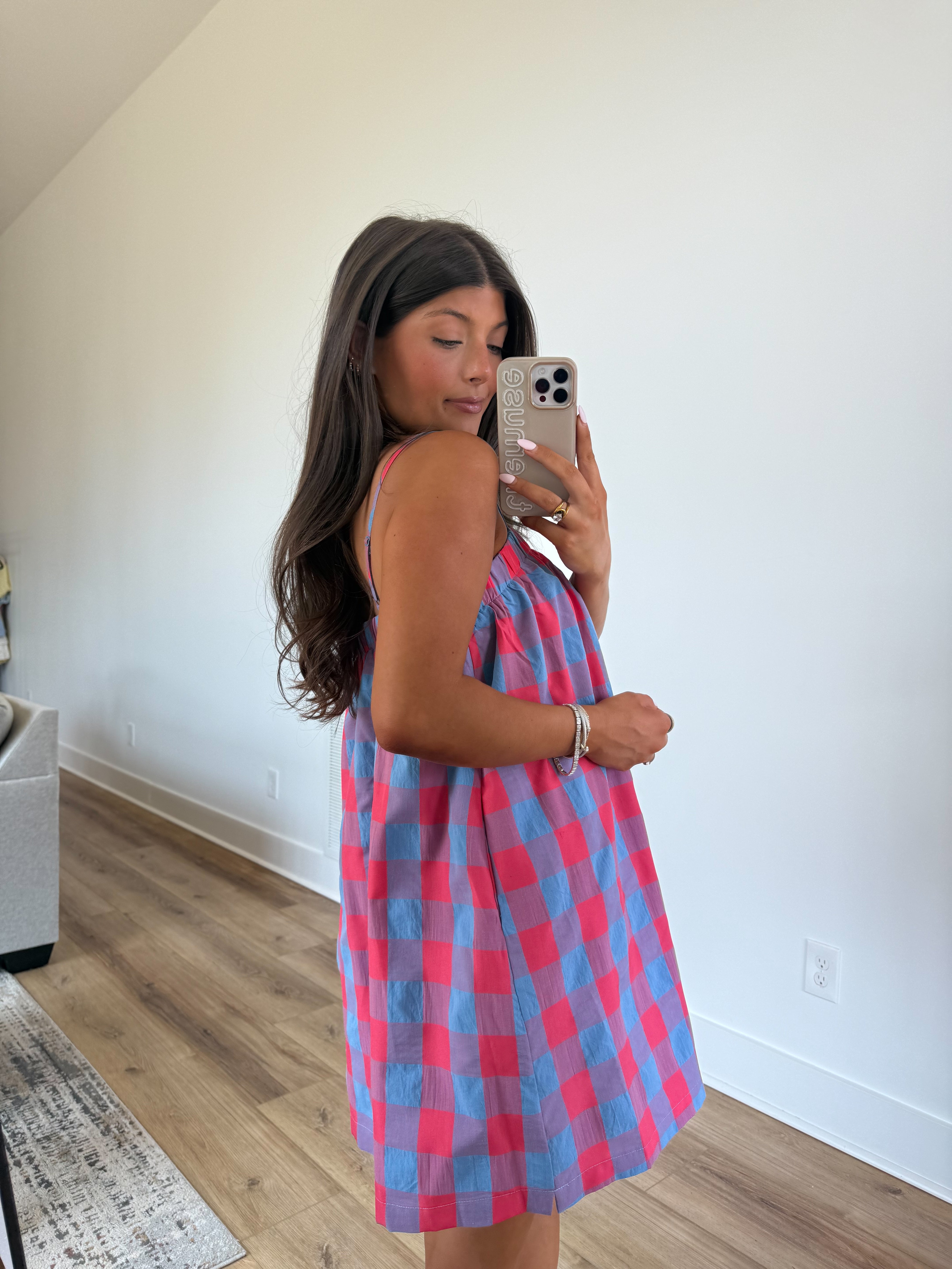 Electric Gingham Mini Dress (Cherry/Blue)