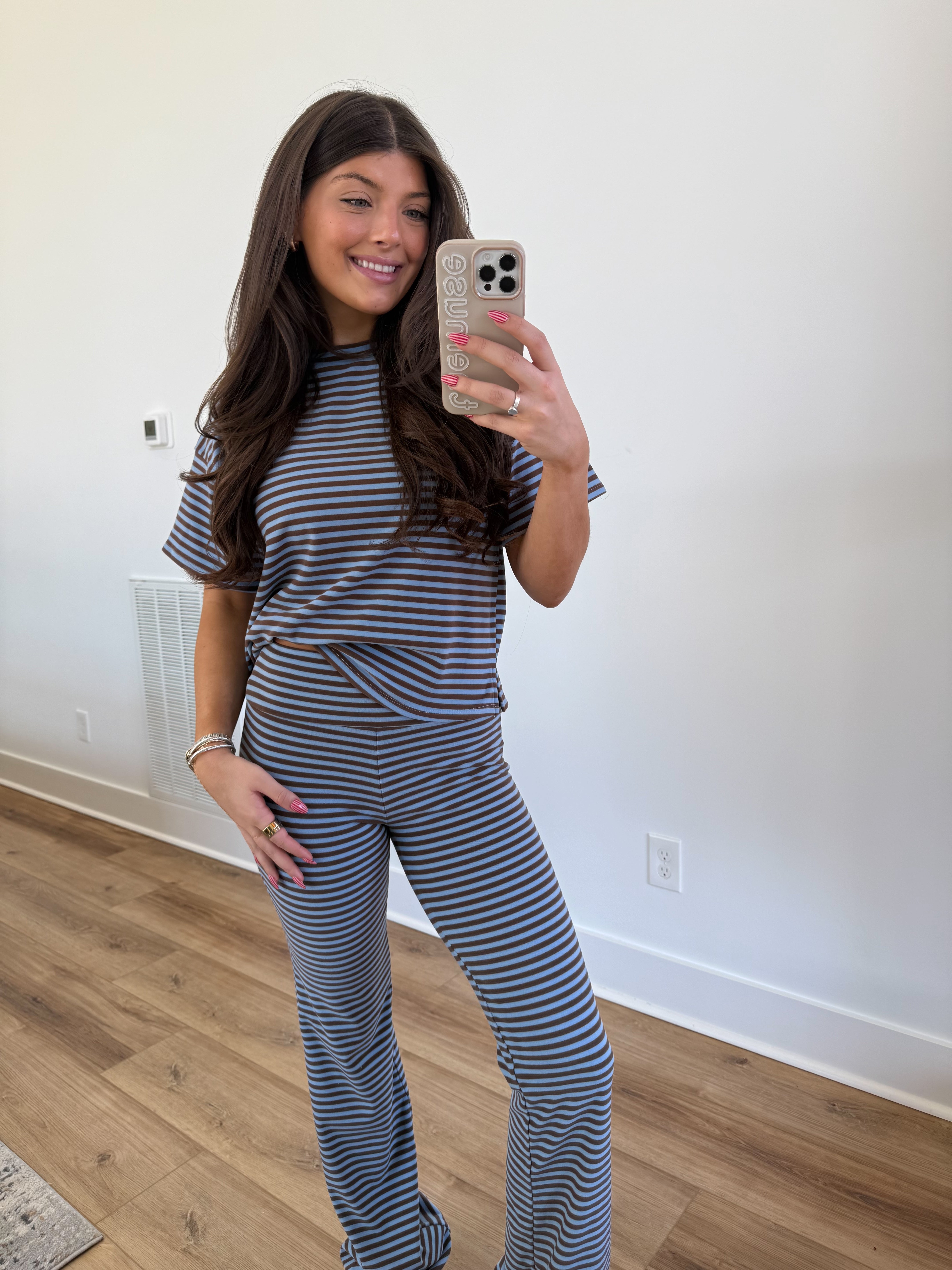 The Margaret Stripe Set (Blue/Brown)
