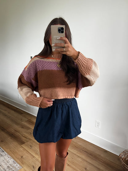 Thanksgiving Stripe Round Neck Sweater