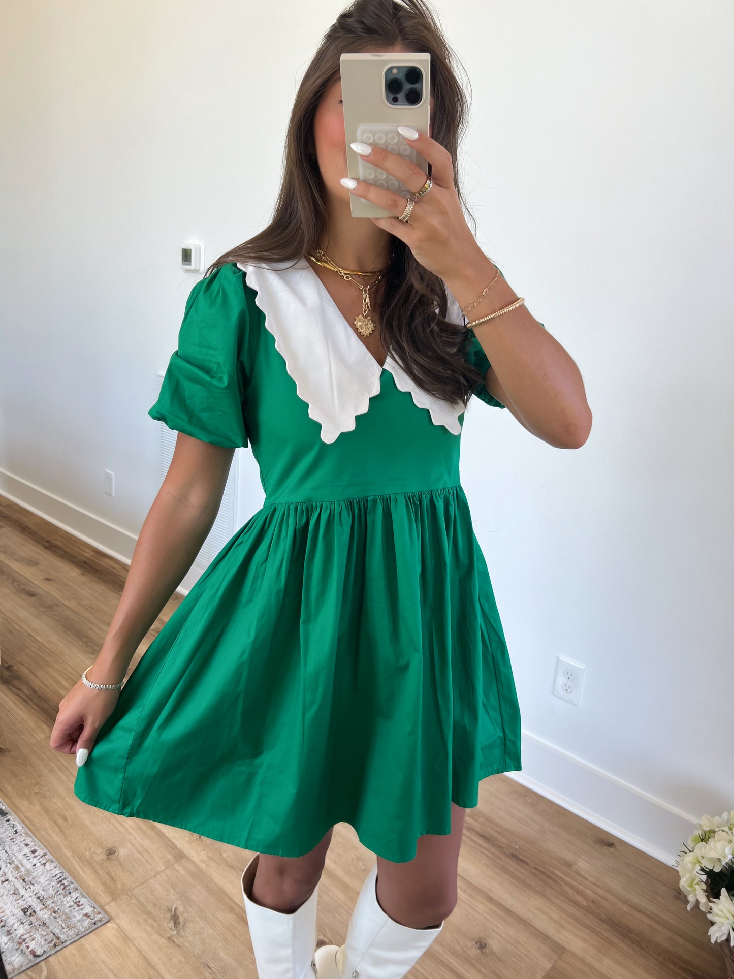 Peter Pan Collar Mini Dress (Kelly Green)