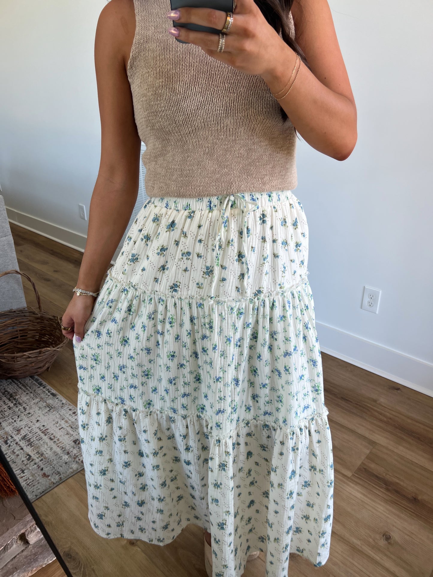 Pia Flower Field Maxi Skirt (Blue)(Restock)
