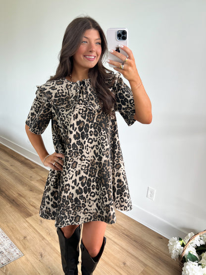 Cheetah Denim Peter Pan Mini Dress