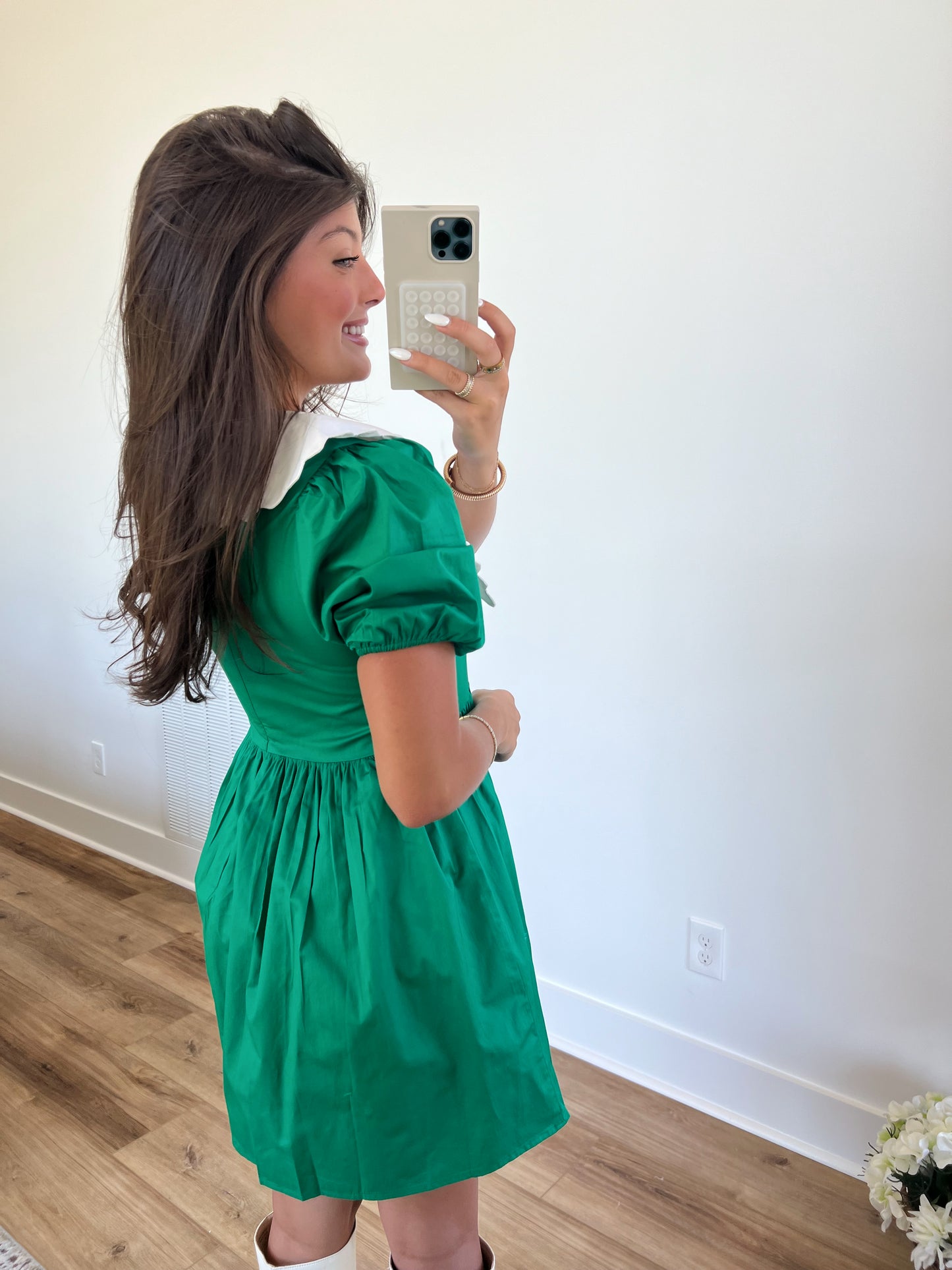 Peter Pan Collar Mini Dress (Kelly Green)